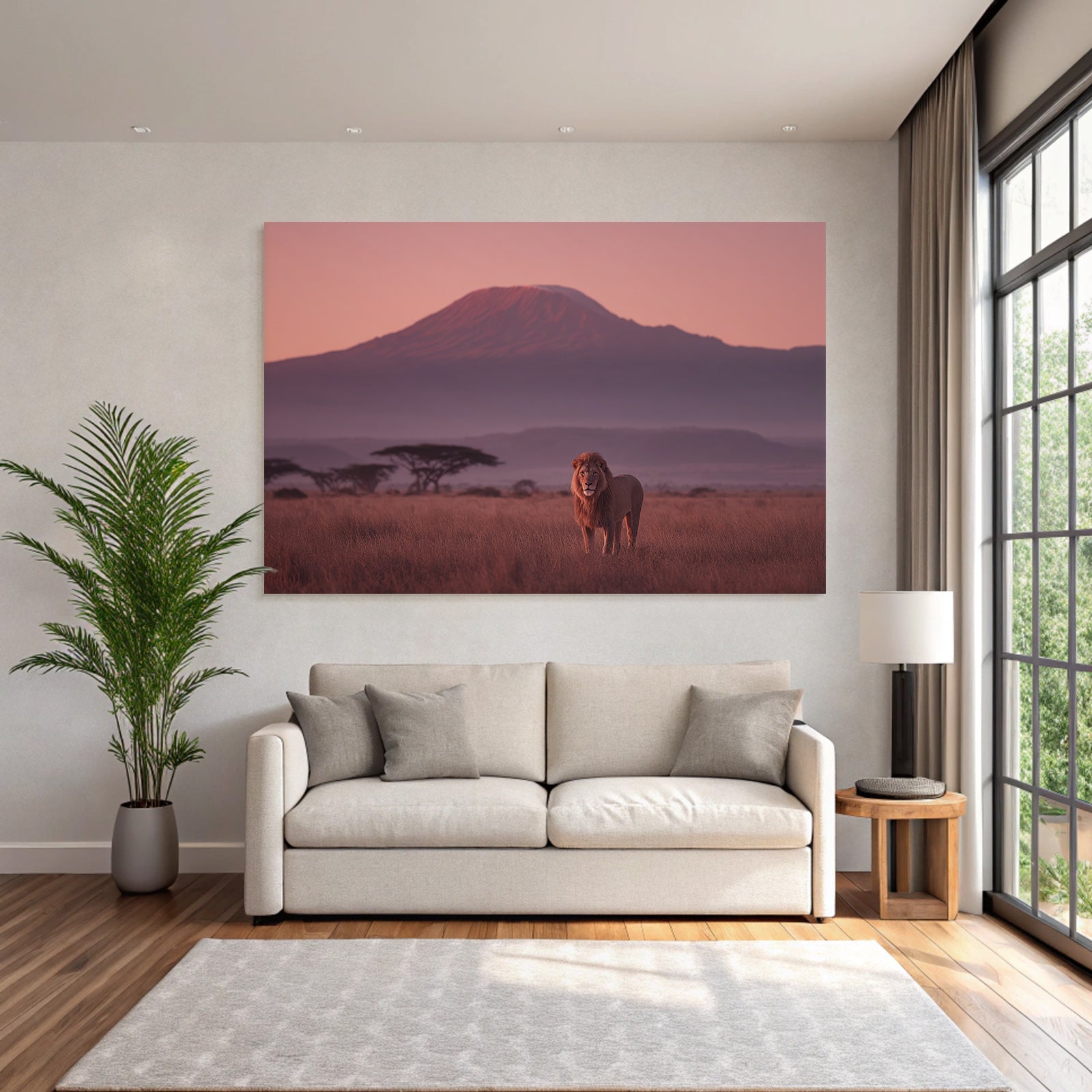 Majestic Lion At Sunset With Mount Kilimanjaro Hintergrund