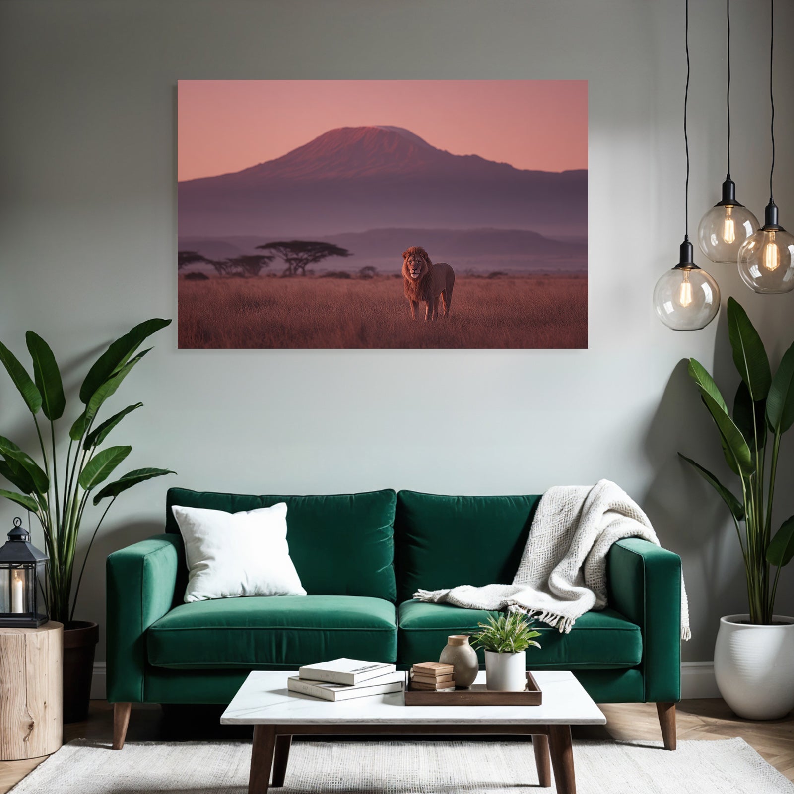 Majestic Lion At Sunset With Mount Kilimanjaro Hintergrund