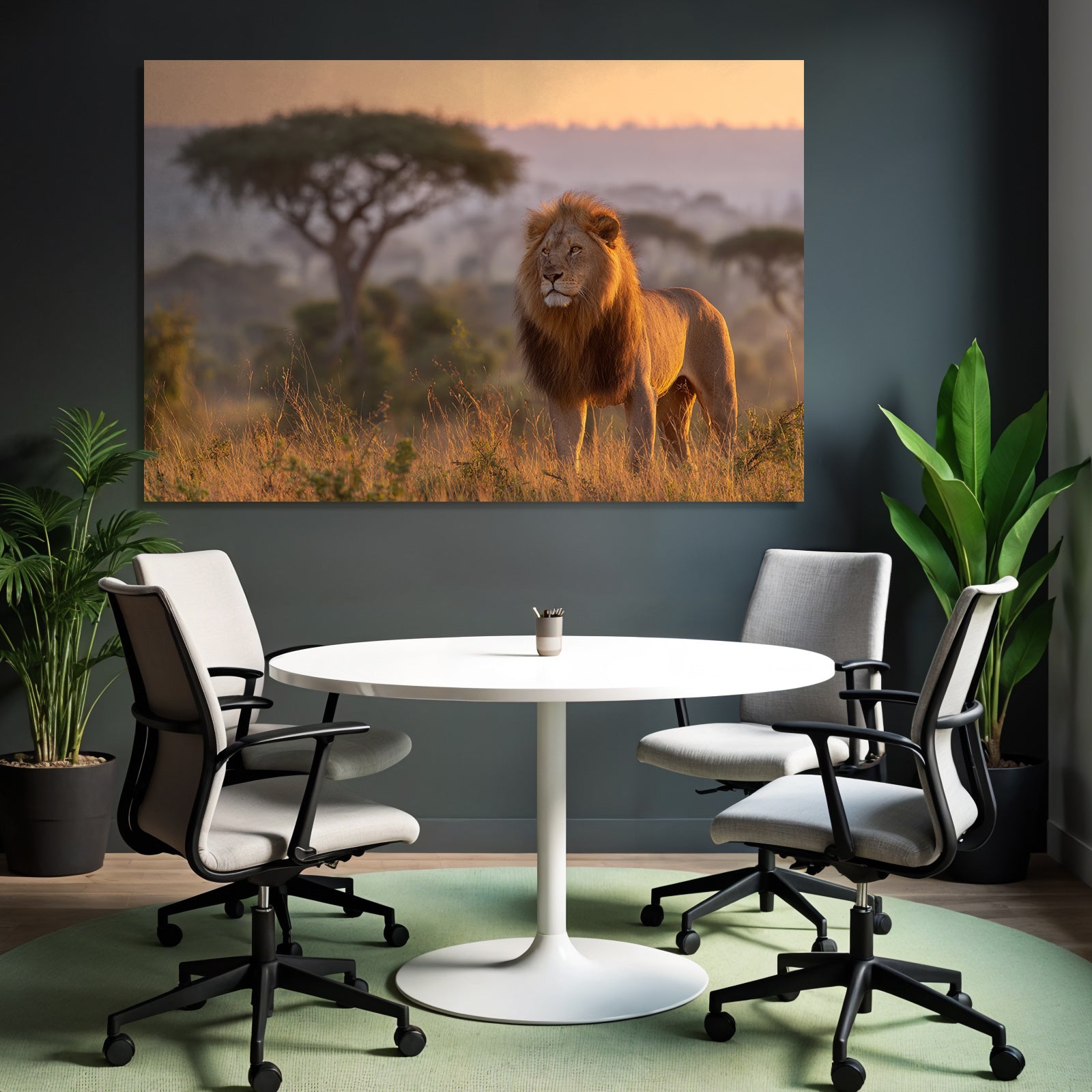 Majestic Lion Sunset In Tall Grass Savanna Landscape