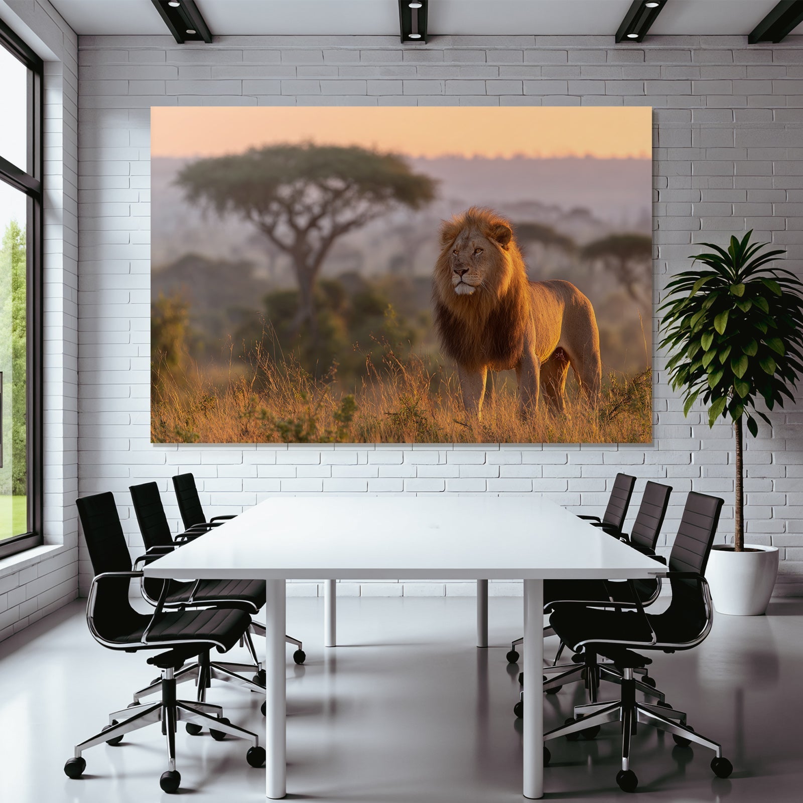 Majestic Lion Sunset In Tall Grass Savanna Landscape