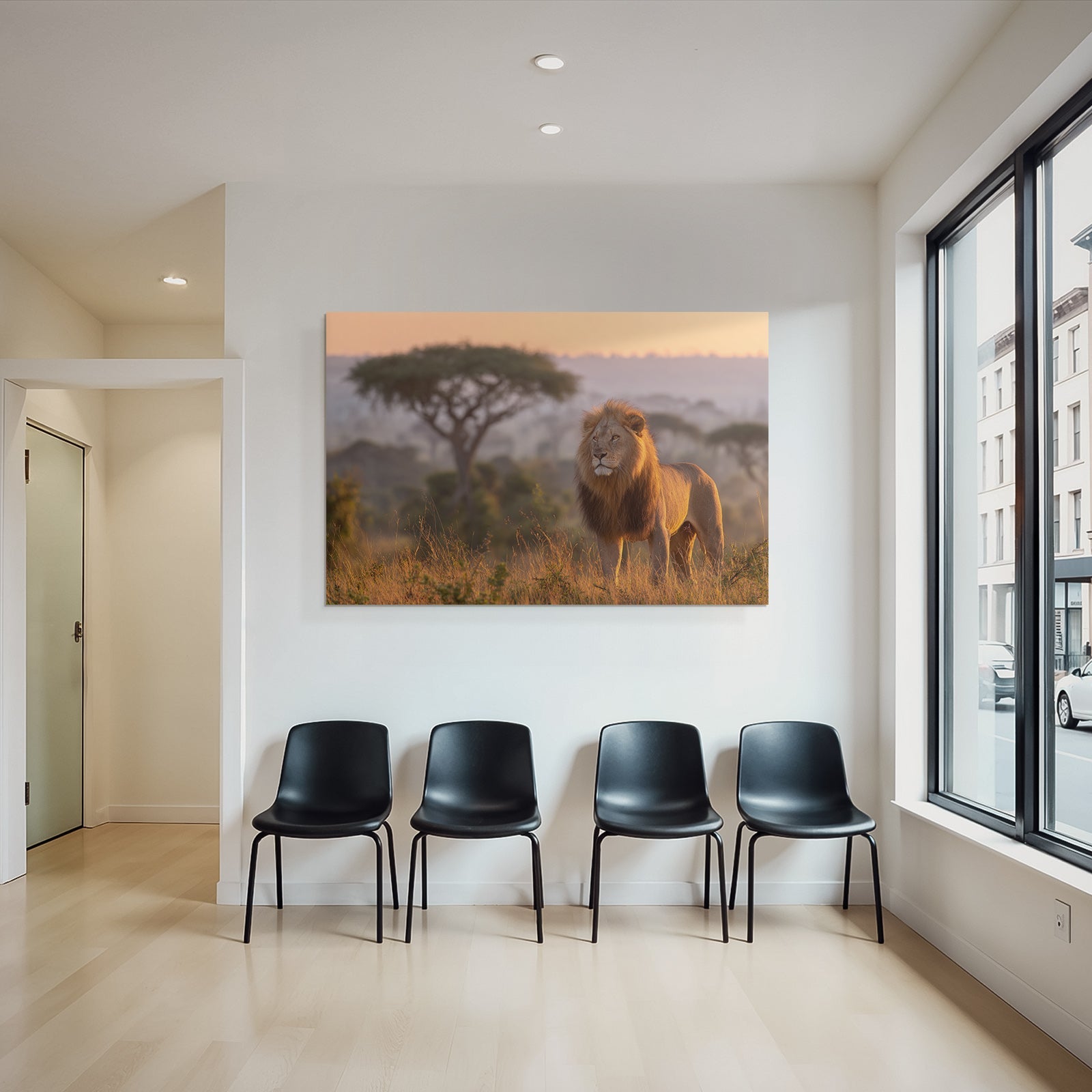 Majestic Lion Sunset In Tall Grass Savanna Landscape