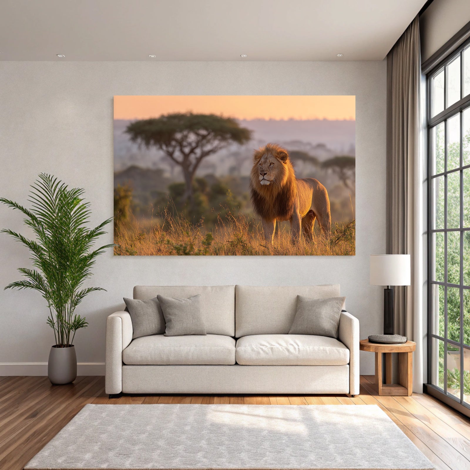 Majestic Lion Sunset In Tall Grass Savanna Landscape