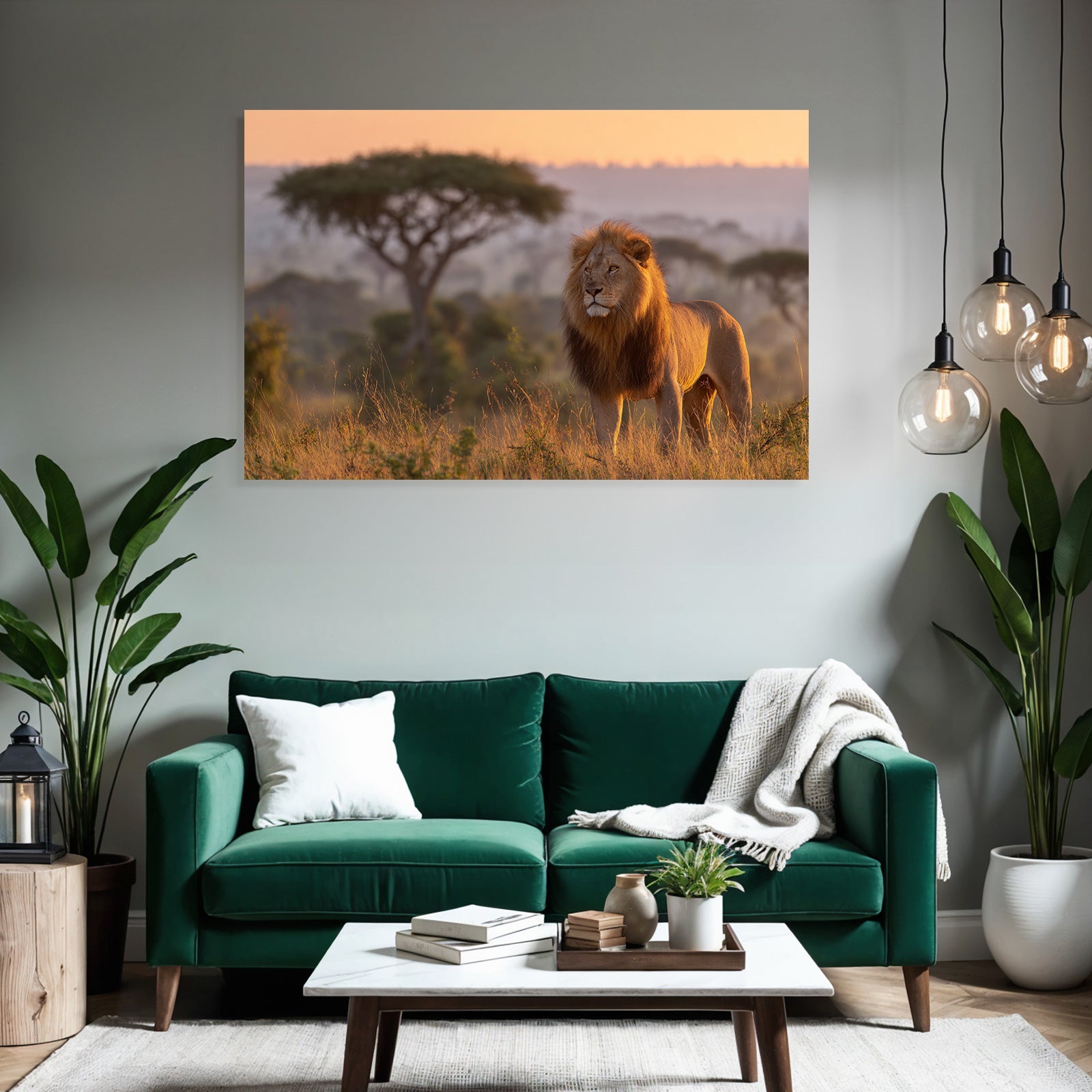 Majestic Lion Sunset In Tall Grass Savanna Landscape