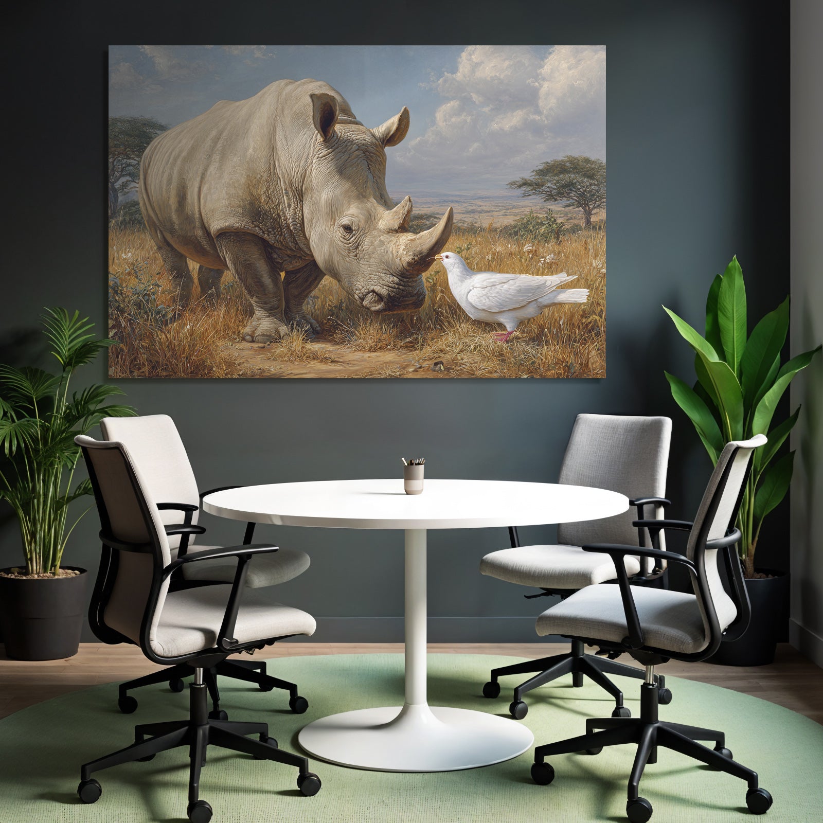 Nashorn Und Taube In Natur Komposition Wild Und Natur