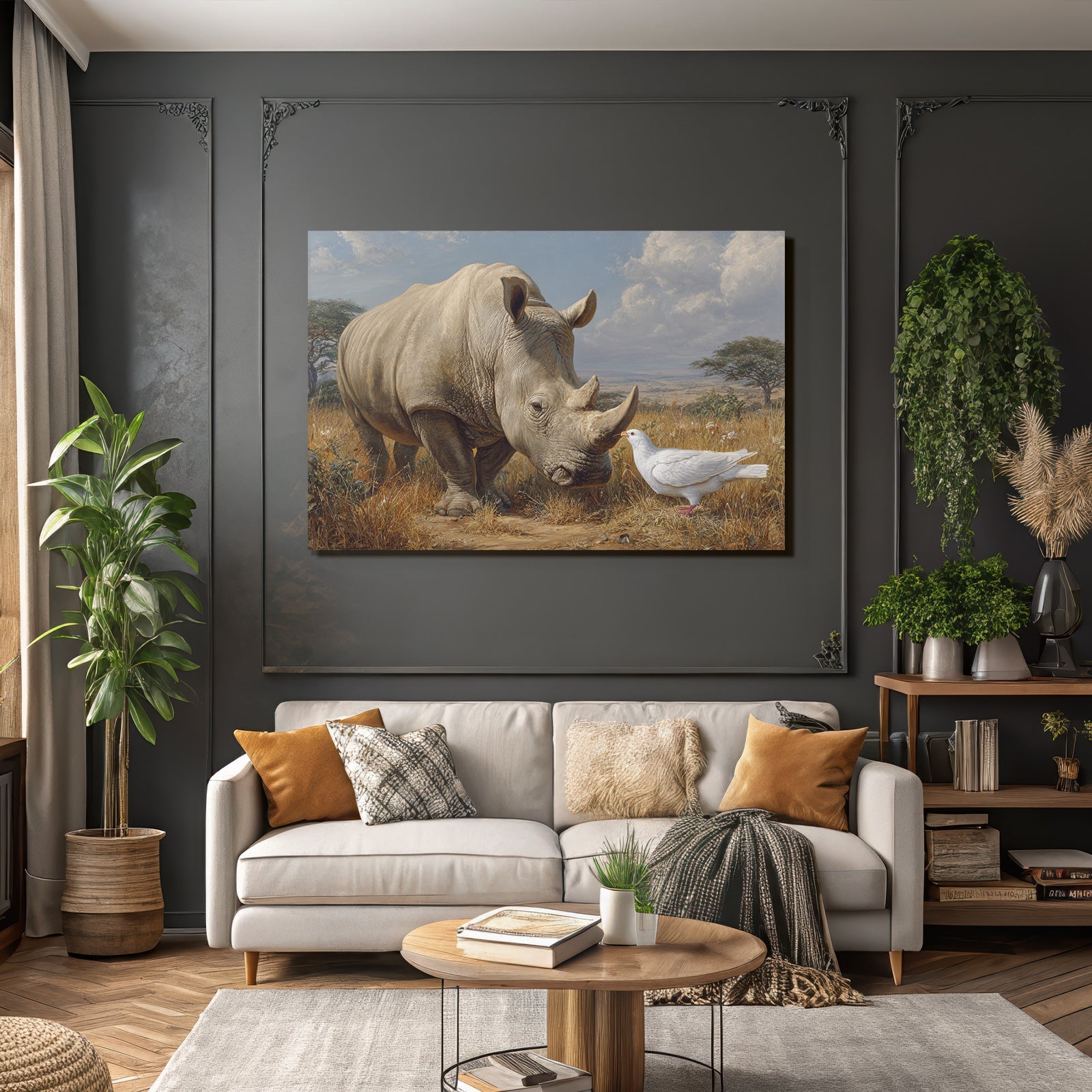 Nashorn Und Taube In Natur Komposition Wild Und Natur