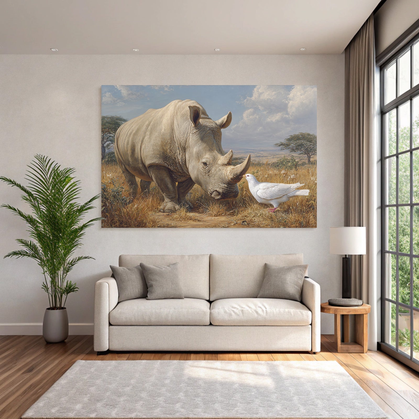 Nashorn Und Taube In Natur Komposition Wild Und Natur