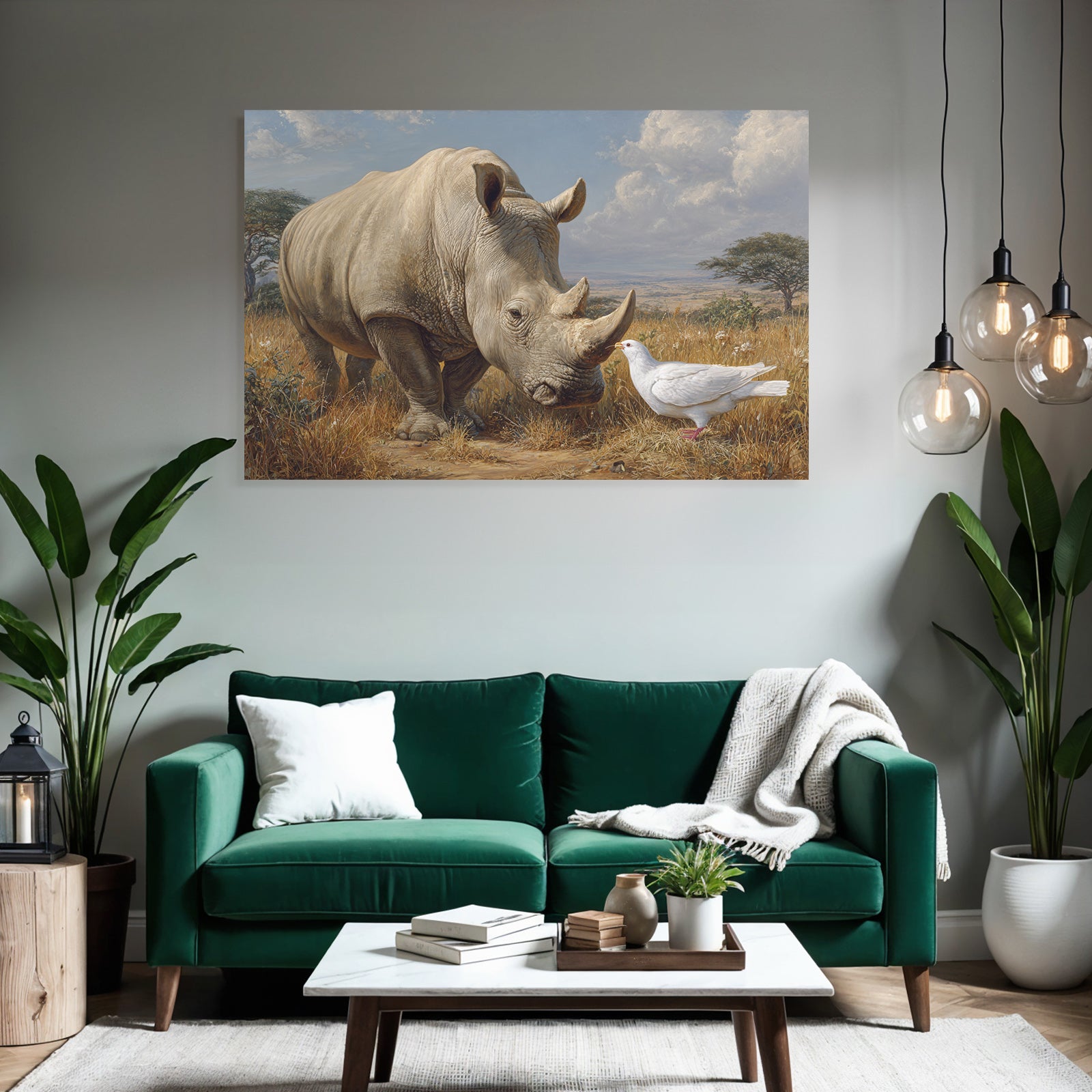 Nashorn Und Taube In Natur Komposition Wild Und Natur