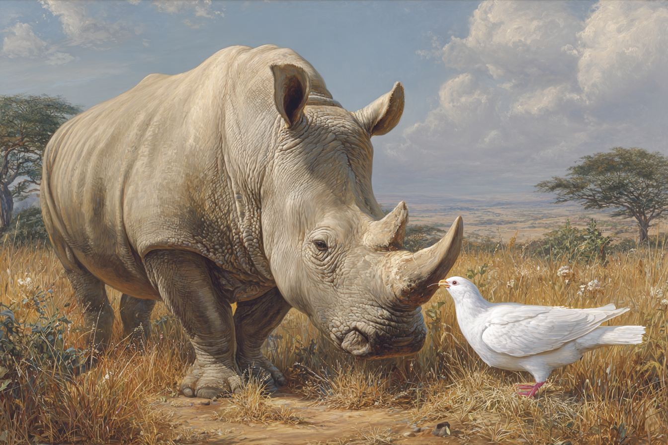Nashorn Und Taube In Natur Komposition Wild Und Natur | Safari und Wildtiere | Tiere