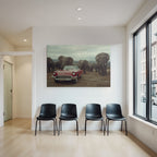 Vintage Rotes Auto Elephanten Naturlandschaft Wolkiger Himmel