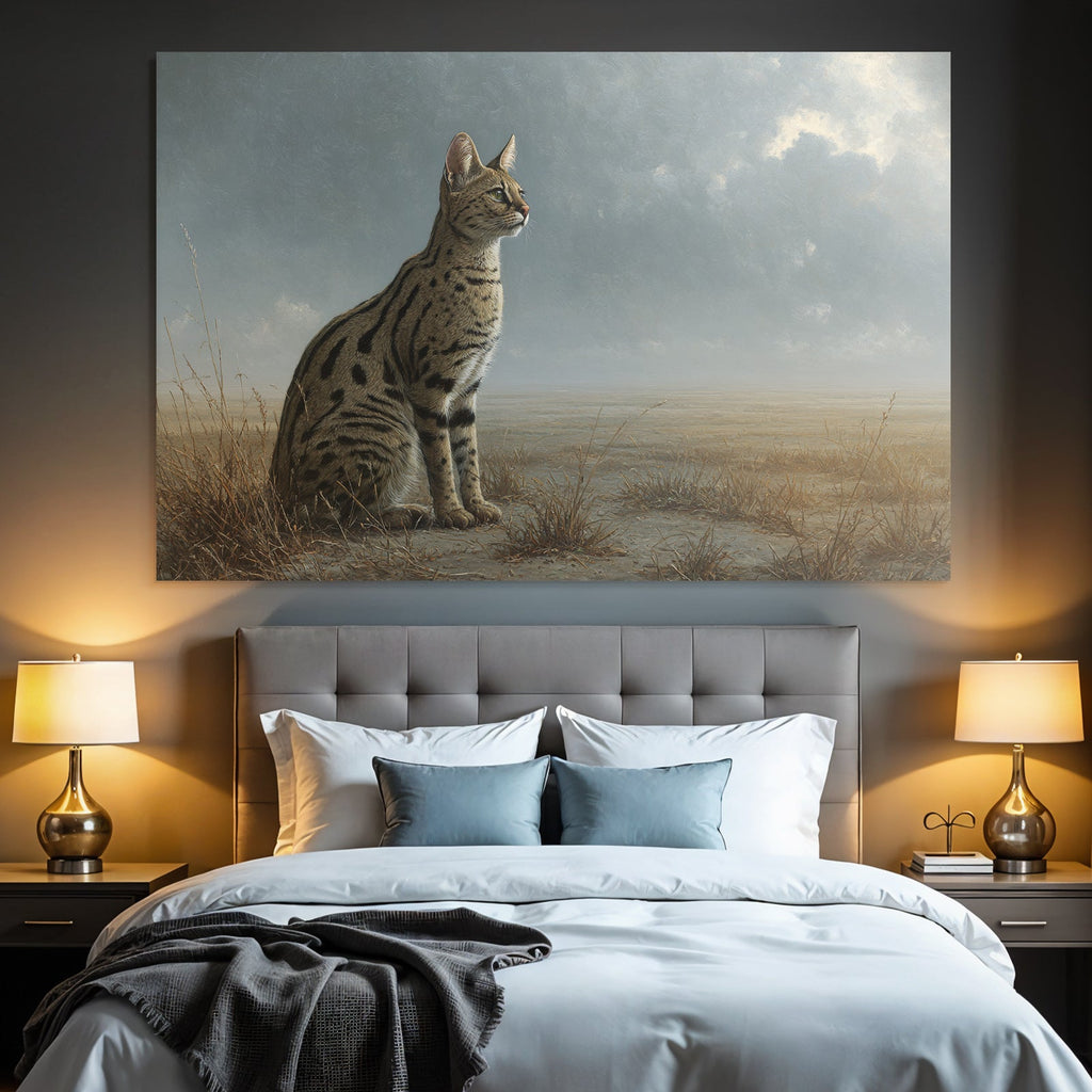 Wildkatze Mit Geflecktem Fell Im Trockenen Gras Unter Wolken