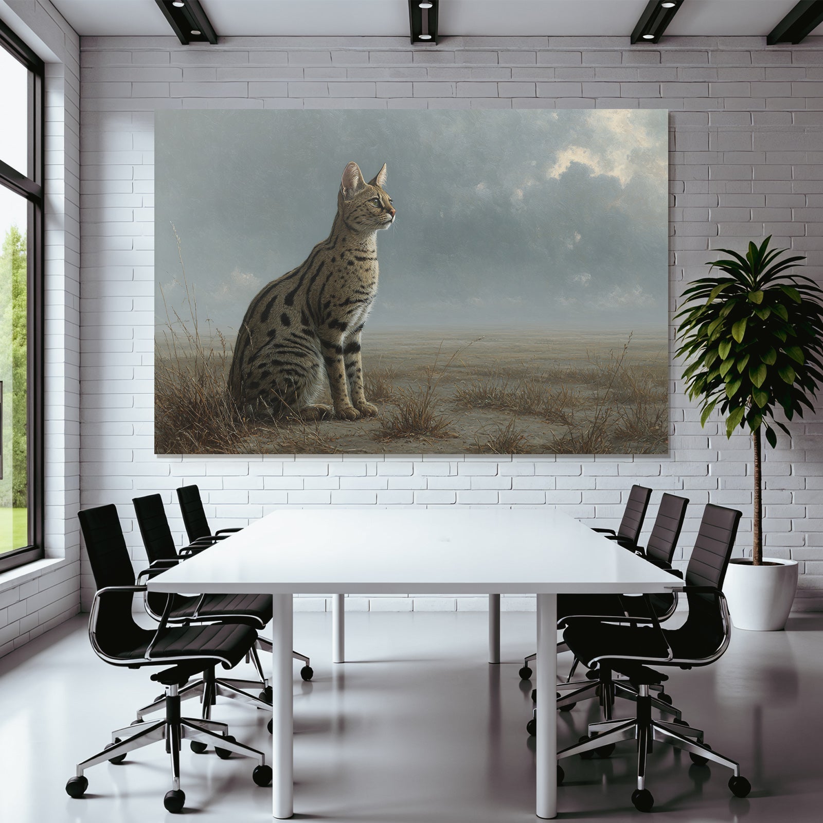 Wildkatze Mit Geflecktem Fell Im Trockenen Gras Unter Wolken