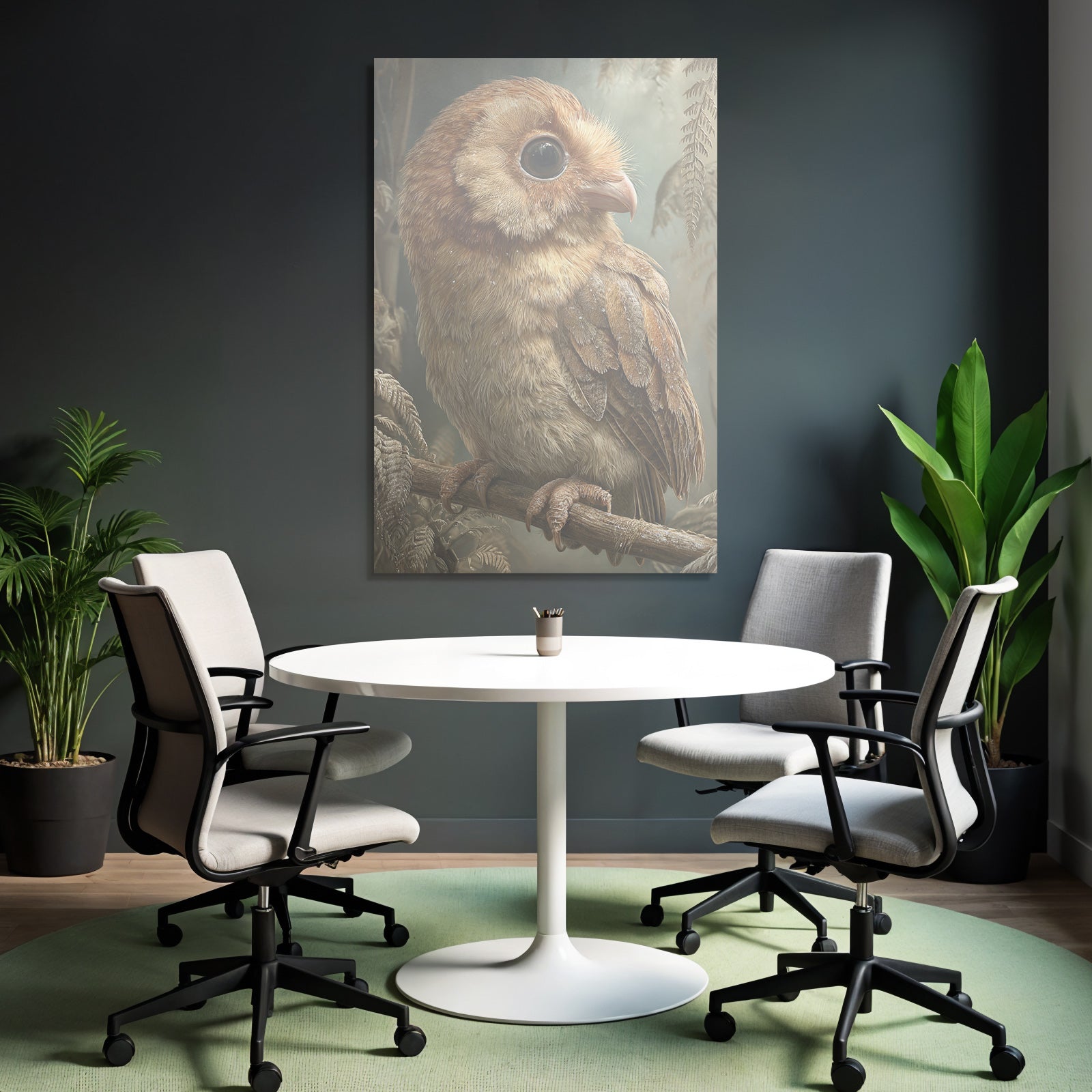 Eule Auf Einem Zweig Mit Foliage Kunstinterpretation