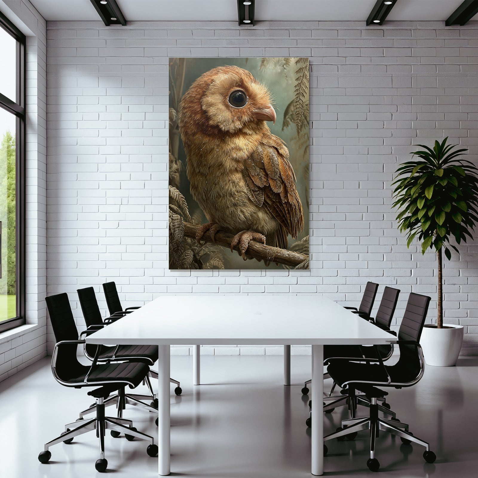 Eule Auf Einem Zweig Mit Foliage Kunstinterpretation