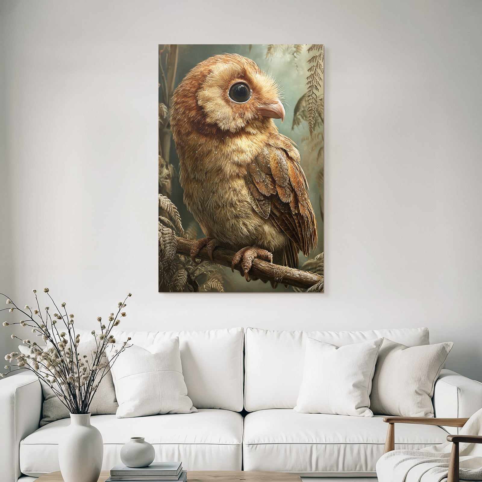 Eule Auf Einem Zweig Mit Foliage Kunstinterpretation
