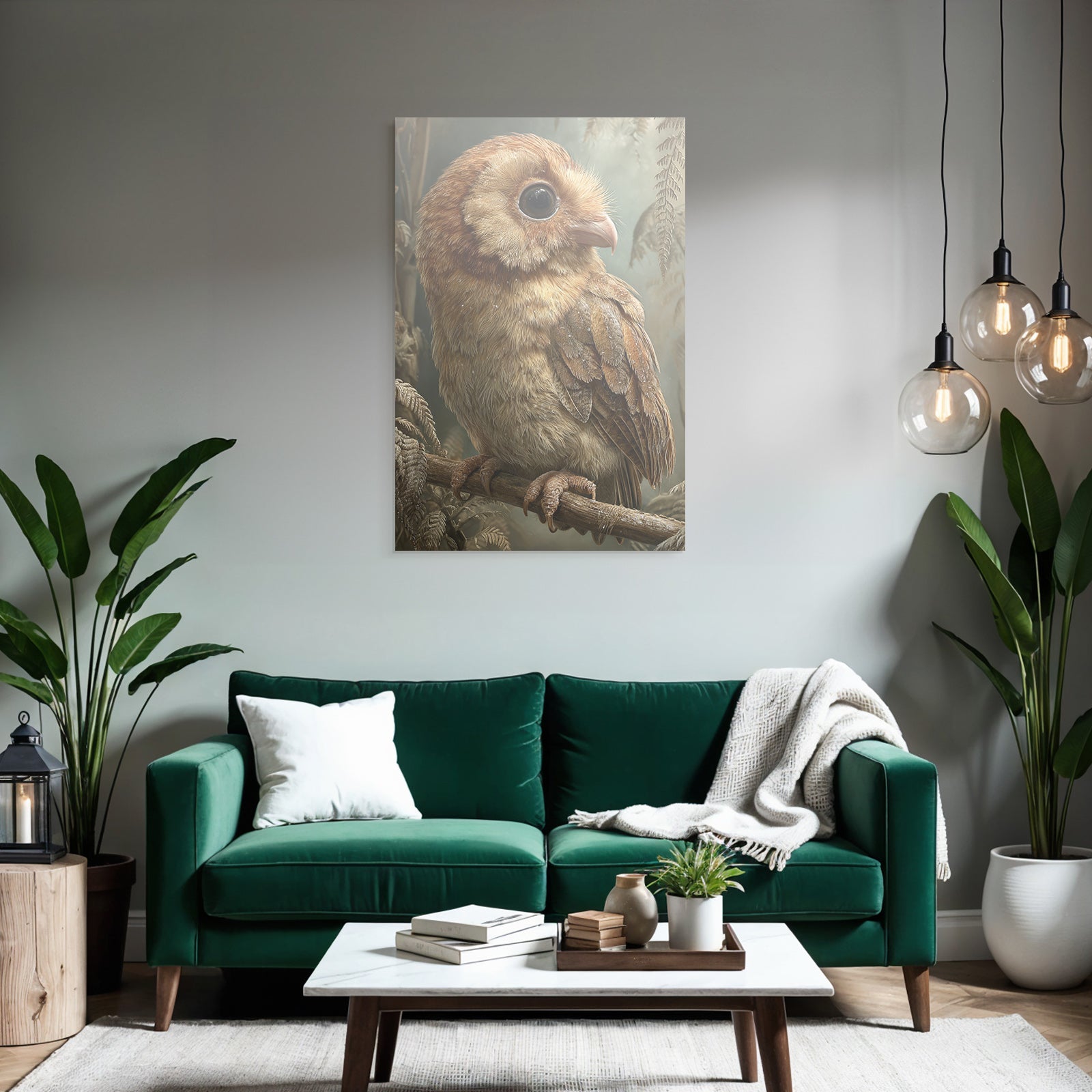 Eule Auf Einem Zweig Mit Foliage Kunstinterpretation