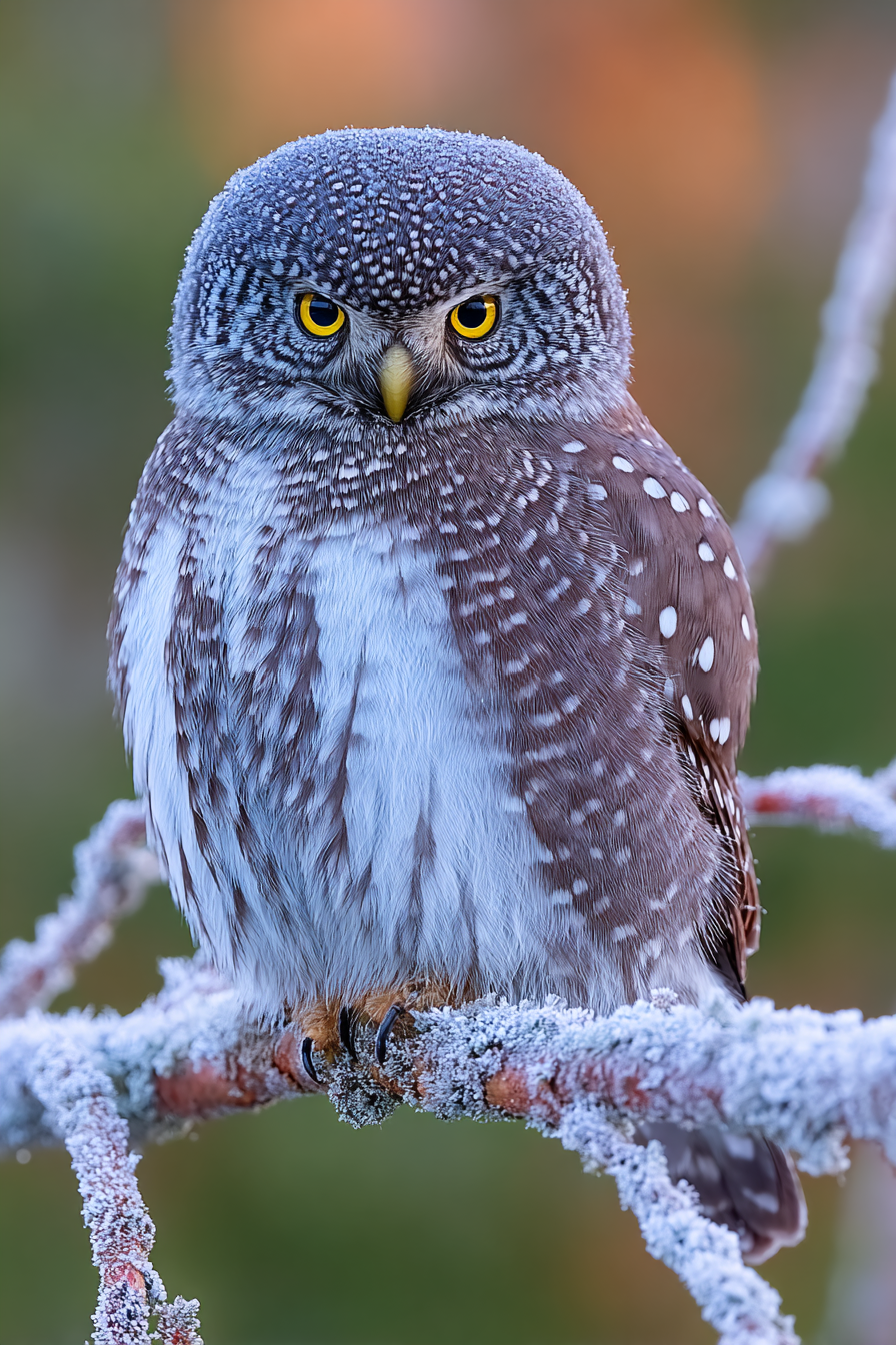 Kauz Auf Ast Mit Frost Im Hintergrund | Voegel | Tiere