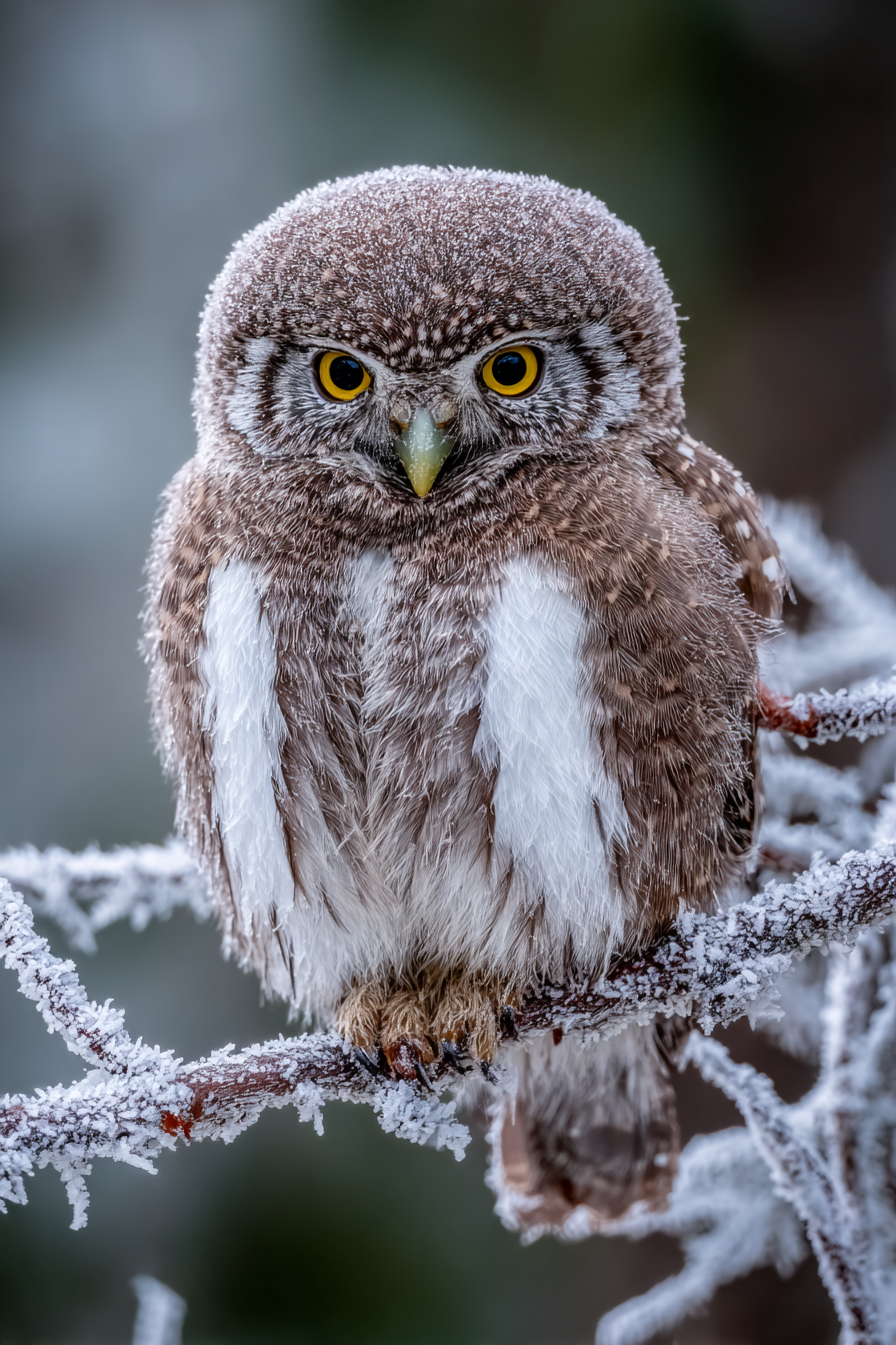 Kauz Auf Einem Frostigen Ast Im Winterlichen Umfeld | Voegel | Tiere