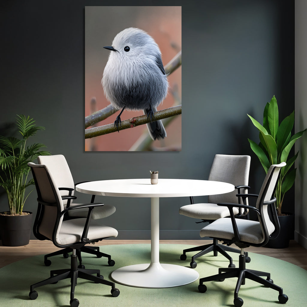 Kleiner Flauschiger Vogel Auf Einem Ast