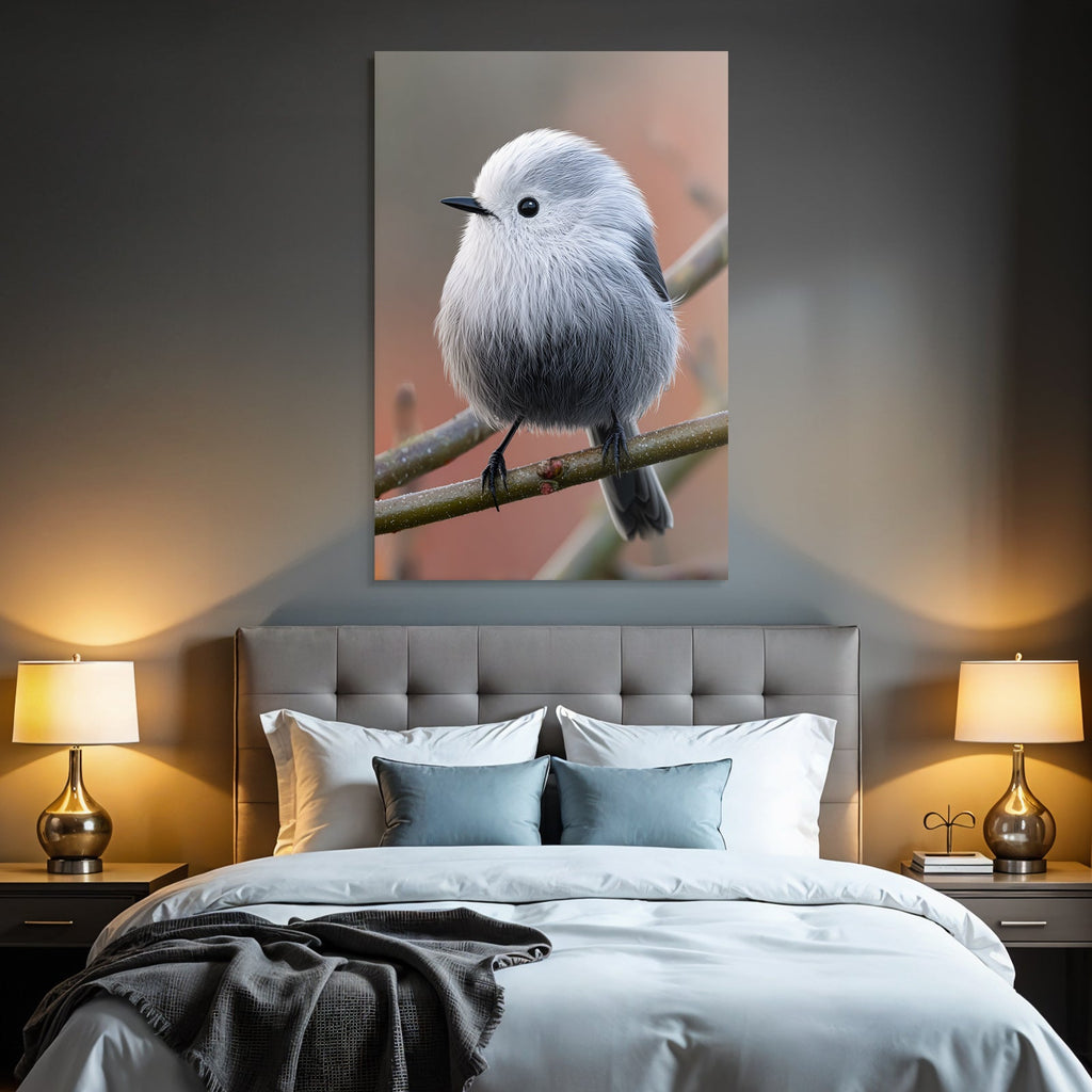 Kleiner Flauschiger Vogel Auf Einem Ast