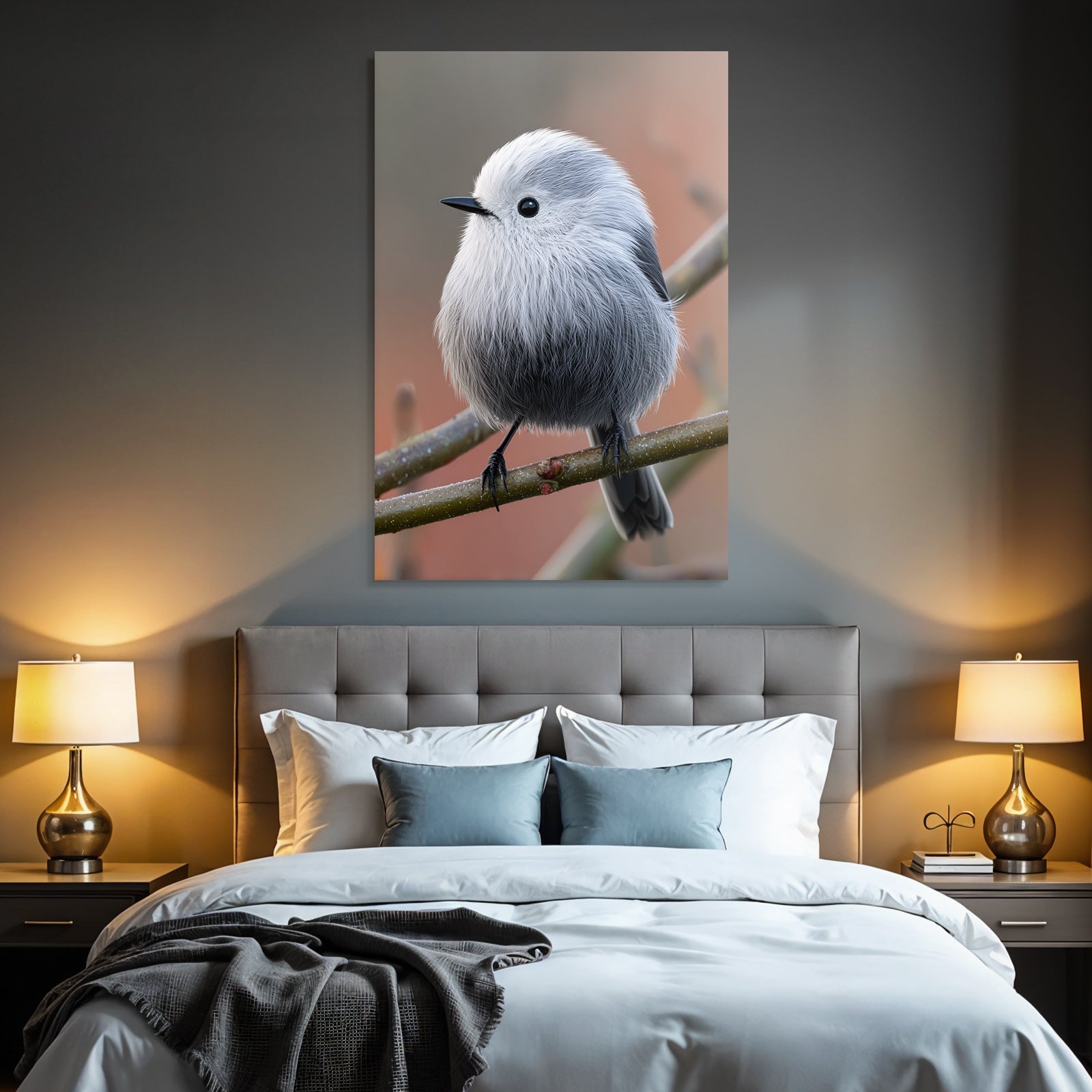 Kleiner Flauschiger Vogel Auf Einem Ast
