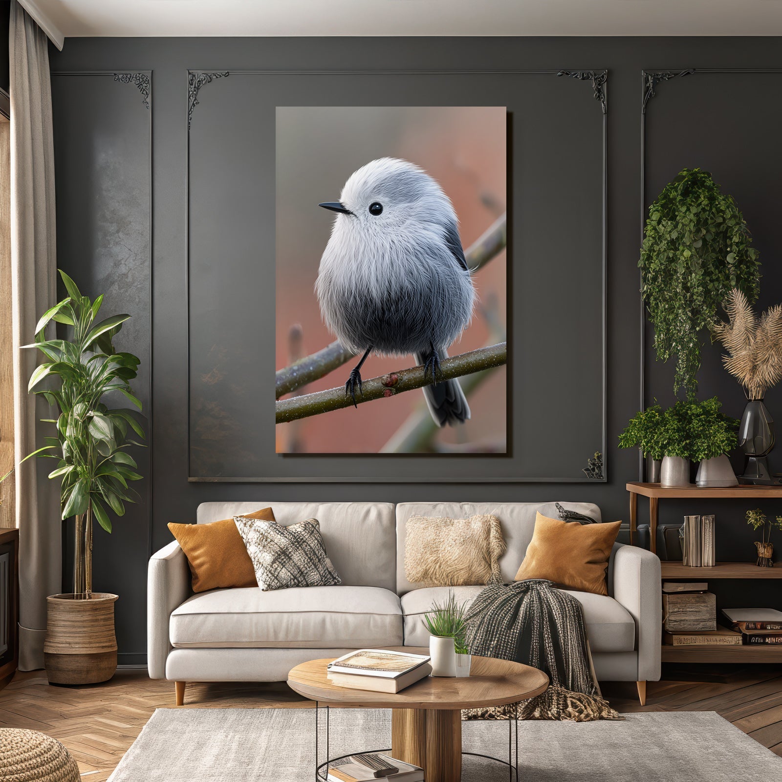 Kleiner Flauschiger Vogel Auf Einem Ast