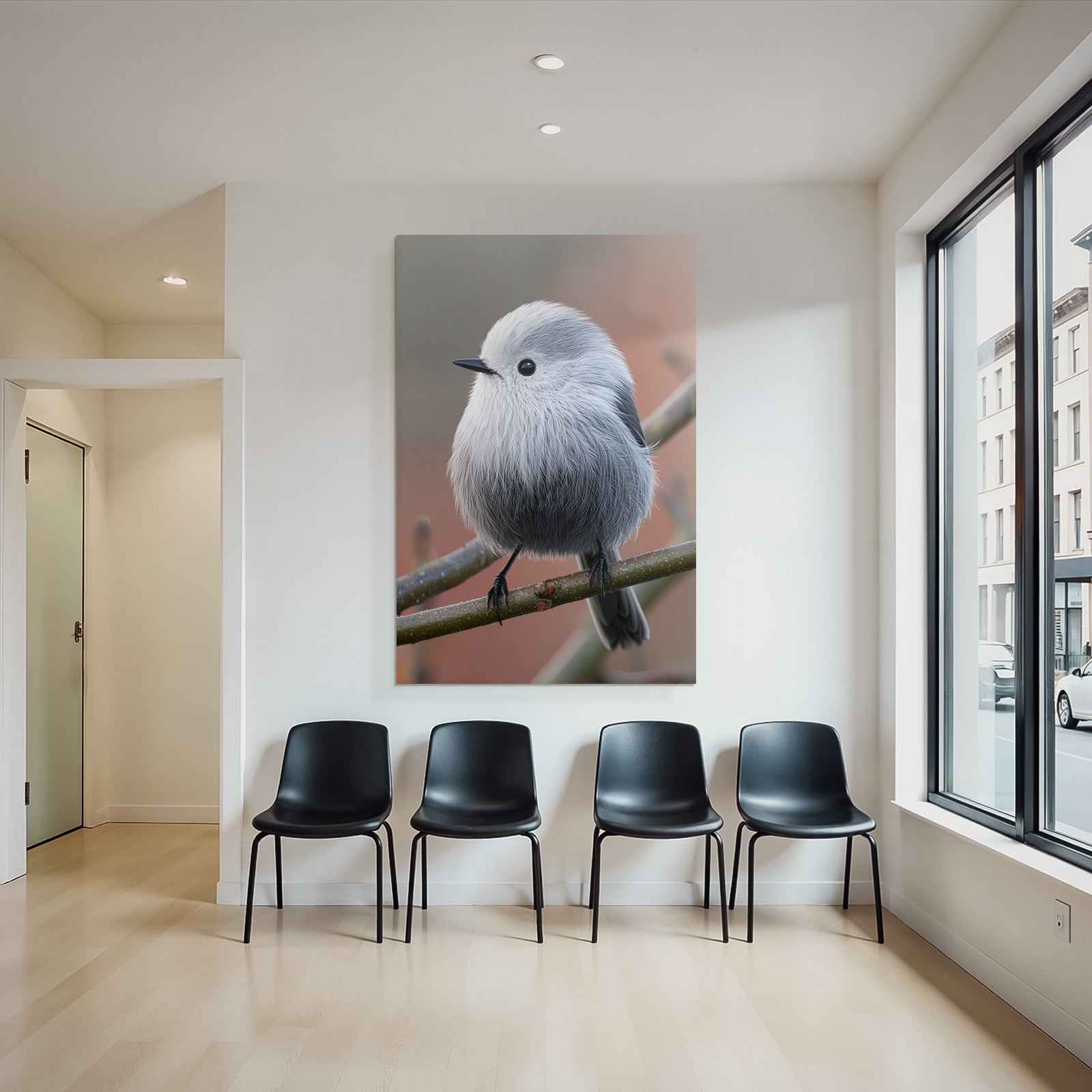 Kleiner Flauschiger Vogel Auf Einem Ast