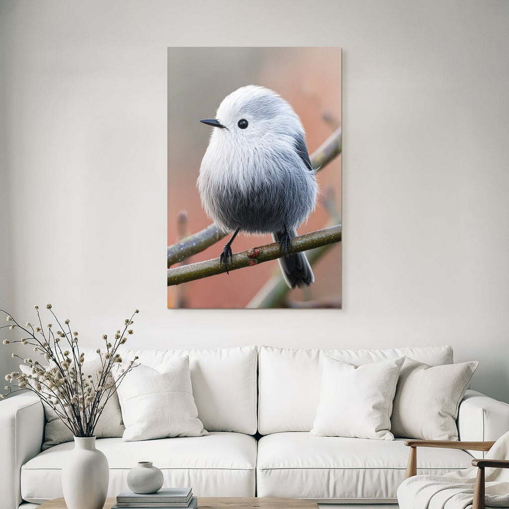 Kleiner Flauschiger Vogel Auf Einem Ast