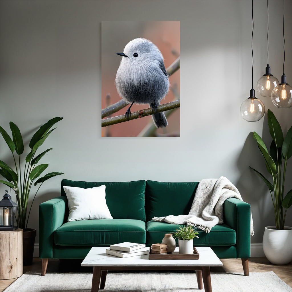 Kleiner Flauschiger Vogel Auf Einem Ast