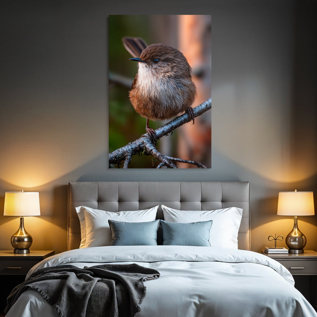 Kleiner Vogel Auf Einem Ast Mit Braun Und Weiss Federkleid