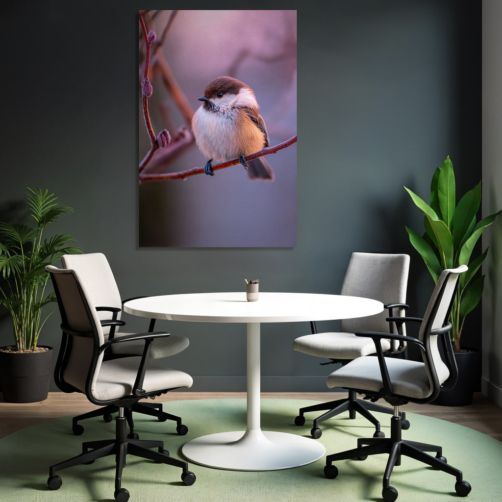 Kleiner Vogel Auf Einem Zweig Flauschig Und Kaltklimatisch Adaptiert