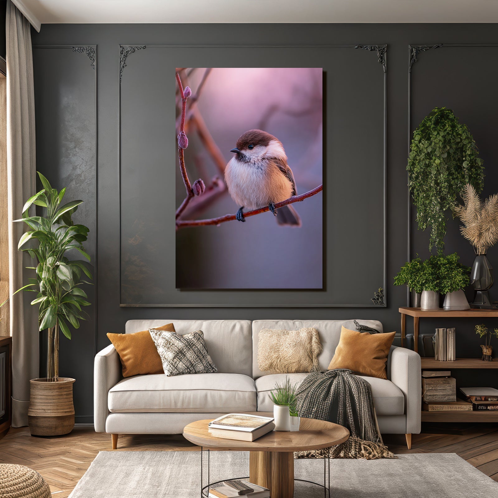 Kleiner Vogel Auf Einem Zweig Flauschig Und Kaltklimatisch Adaptiert