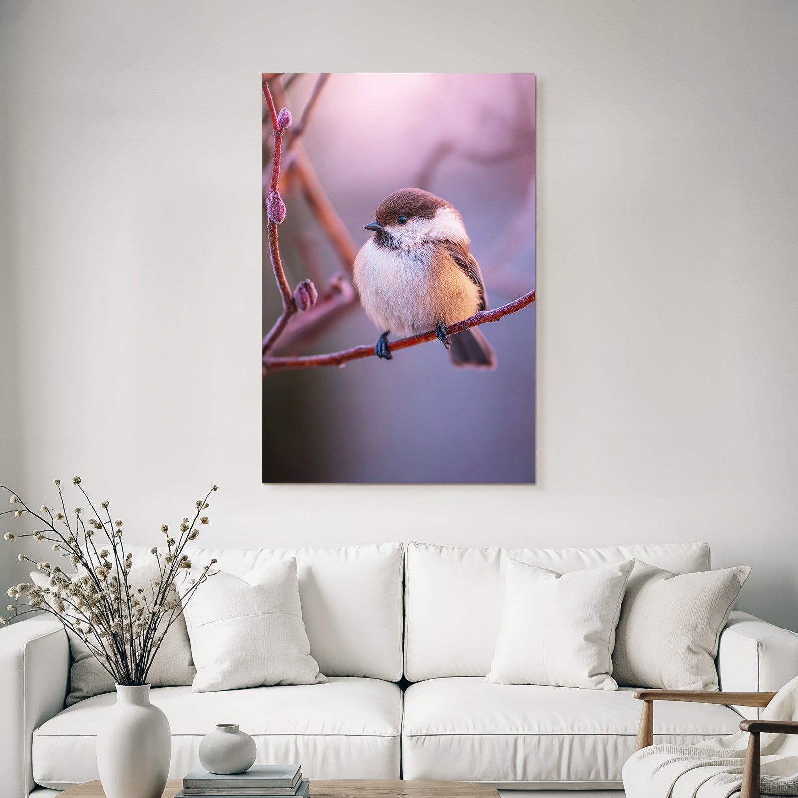 Kleiner Vogel Auf Einem Zweig Flauschig Und Kaltklimatisch Adaptiert