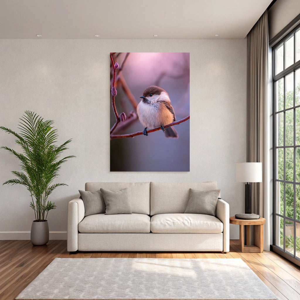 Kleiner Vogel Auf Einem Zweig Flauschig Und Kaltklimatisch Adaptiert