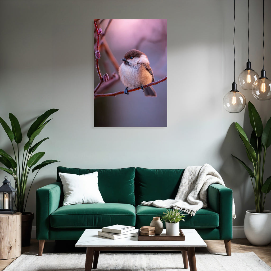 Kleiner Vogel Auf Einem Zweig Flauschig Und Kaltklimatisch Adaptiert