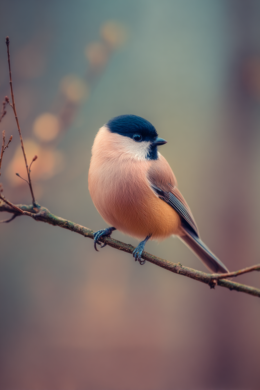 Kleiner Vogel Auf Einem Zweig Mit Schwarzer Kappe Und Peachfarbener Basis | Voegel | Tiere