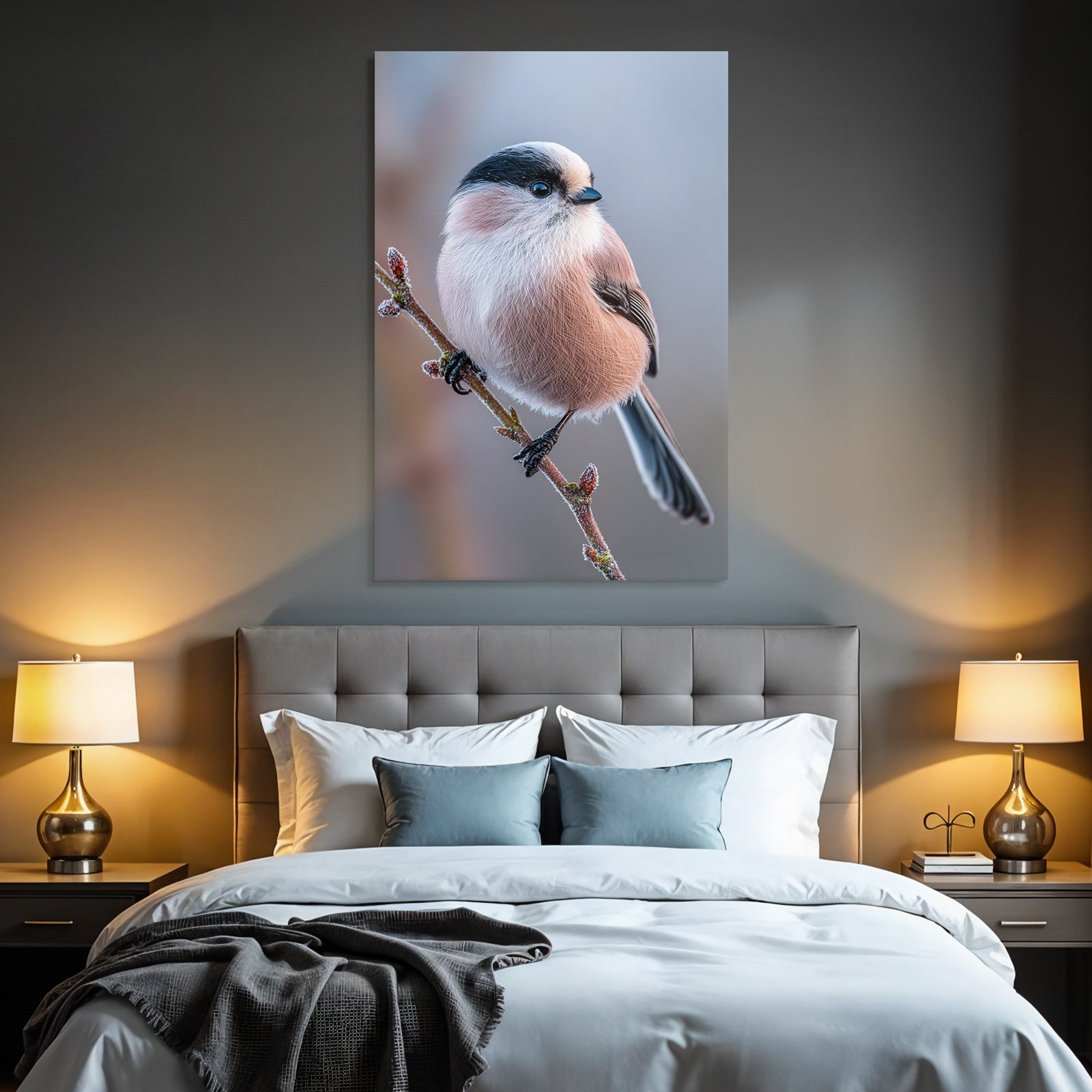 Longtailed Tit Auf Einem Ast Mit Frost Oder Tau