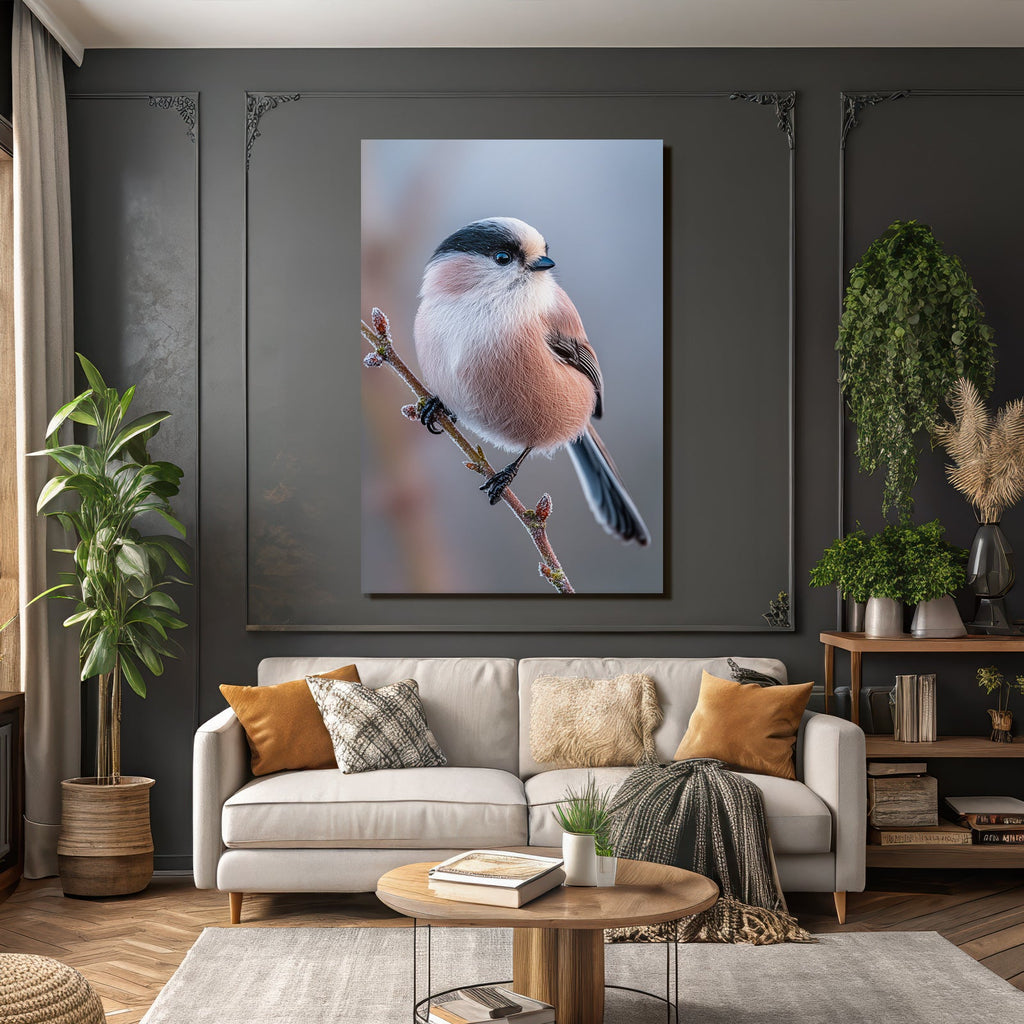 Longtailed Tit Auf Einem Ast Mit Frost Oder Tau