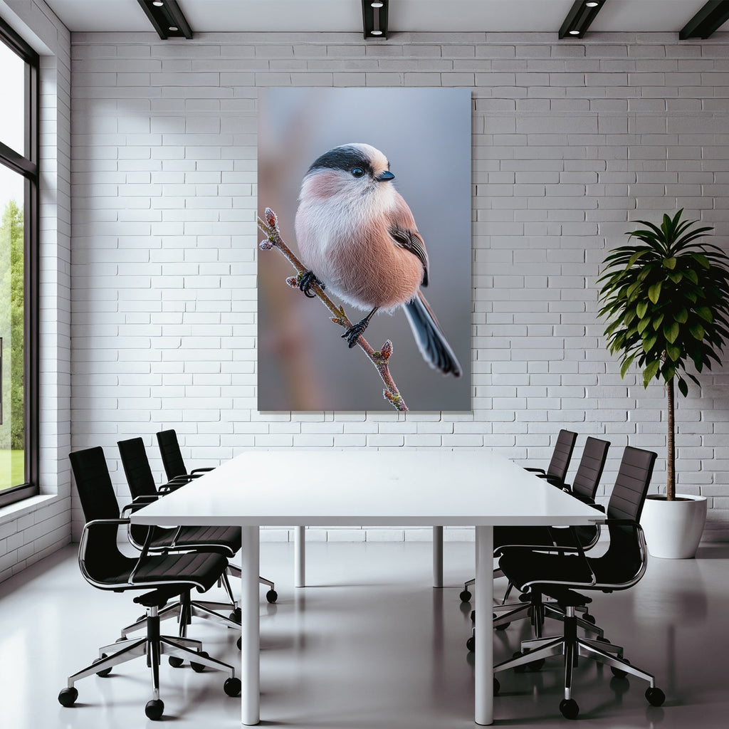 Longtailed Tit Auf Einem Ast Mit Frost Oder Tau