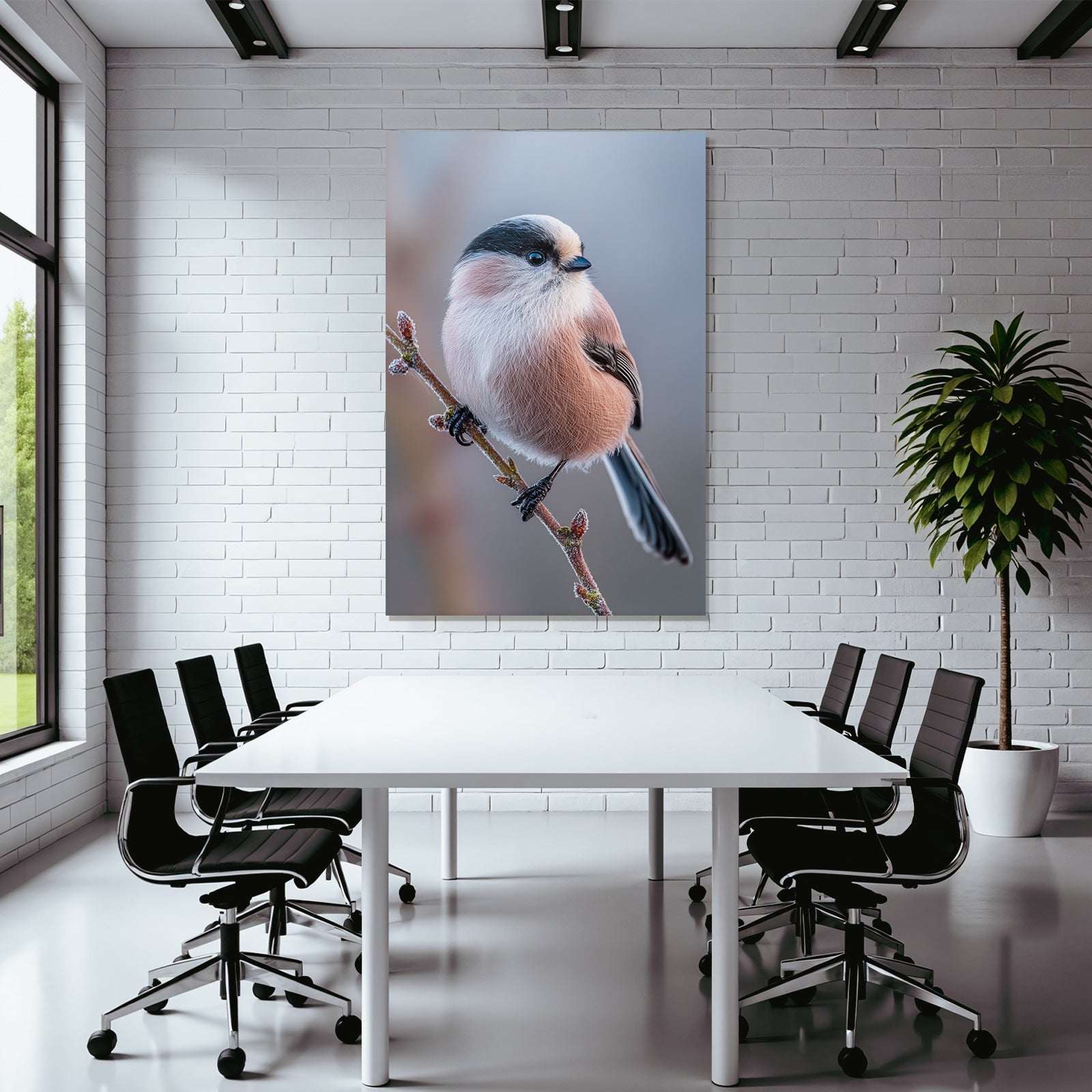 Longtailed Tit Auf Einem Ast Mit Frost Oder Tau