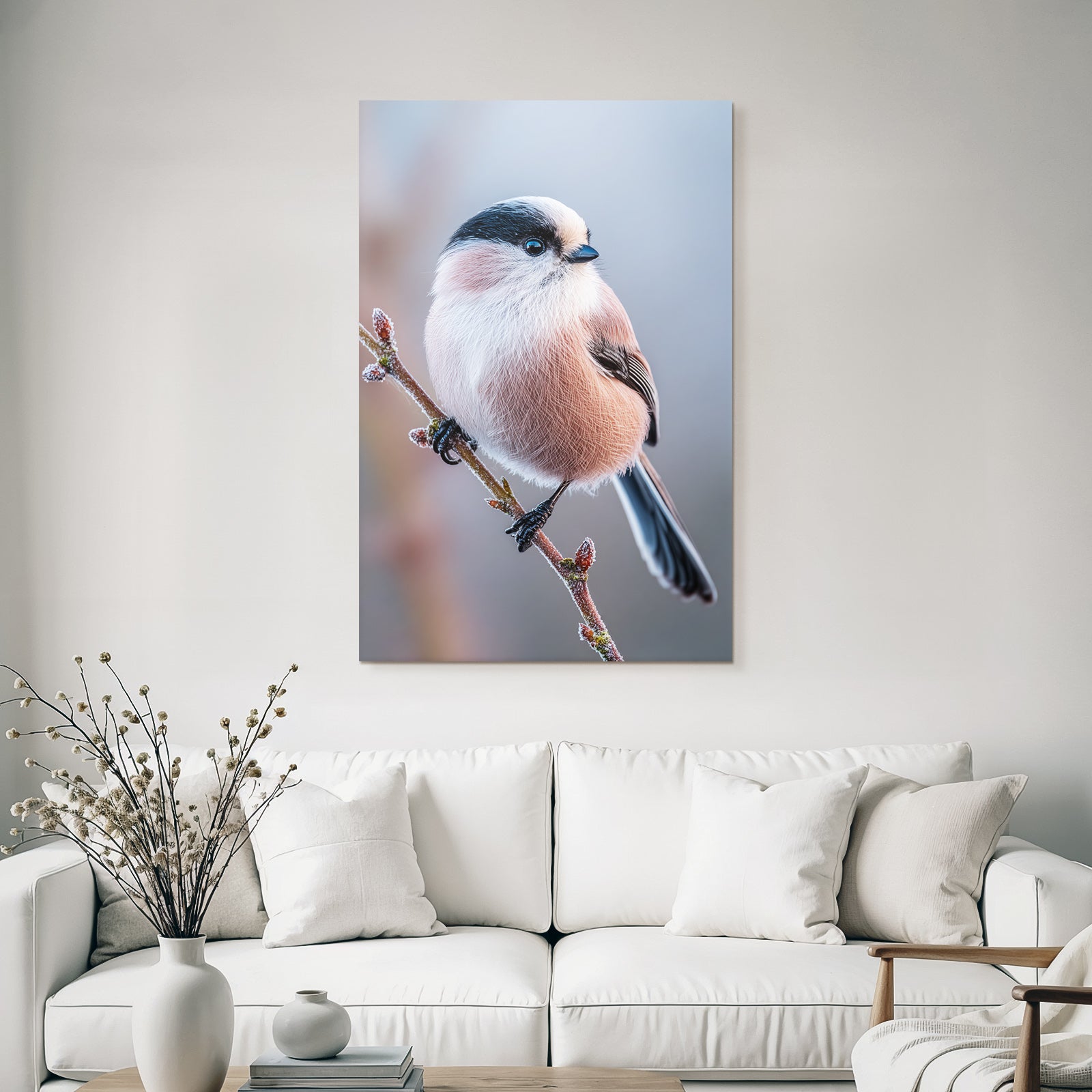 Longtailed Tit Auf Einem Ast Mit Frost Oder Tau