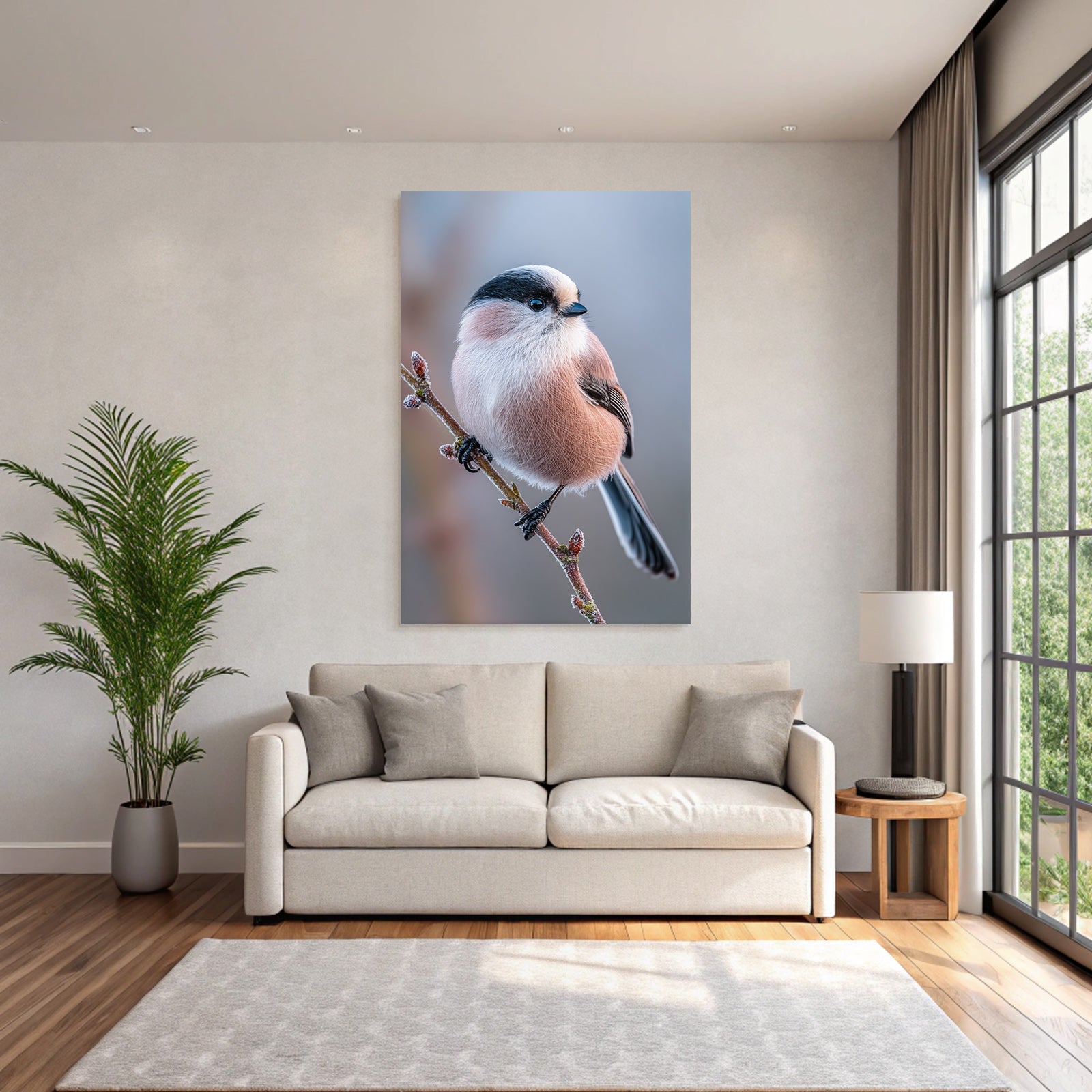 Longtailed Tit Auf Einem Ast Mit Frost Oder Tau
