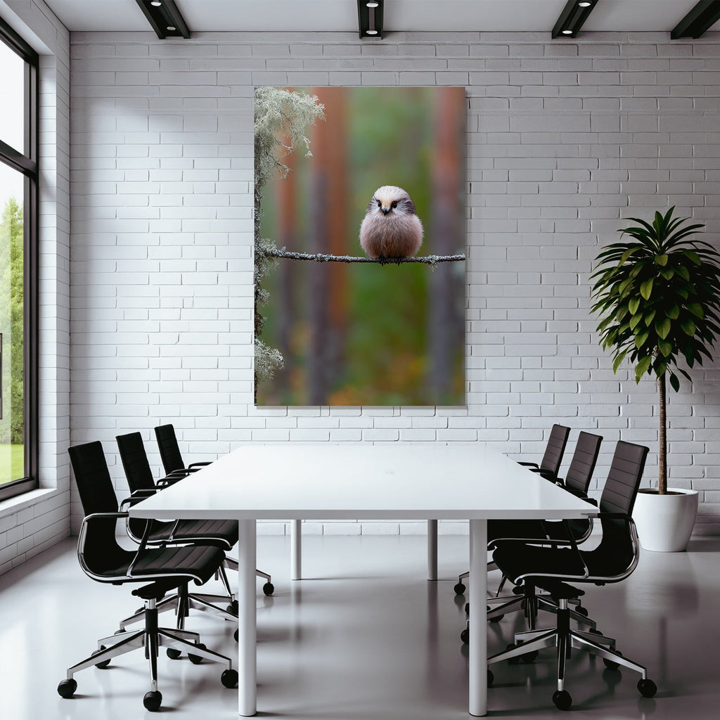 Runder Vogel Im Wald Perched Auf Einem Zweig
