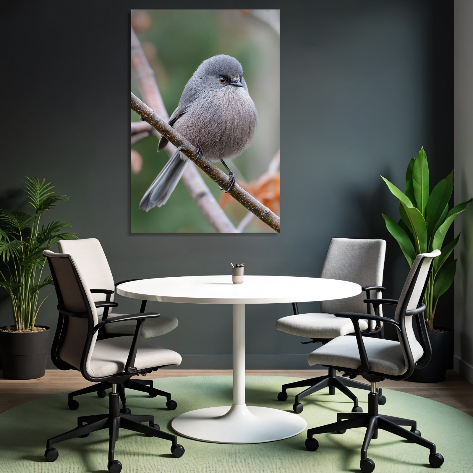 Vogel Auf Einem Ast Graufederiges Gefieder Sanft Unscharf Hintergrund