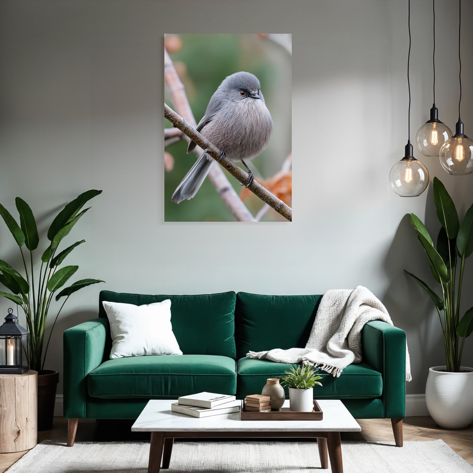 Vogel Auf Einem Ast Graufederiges Gefieder Sanft Unscharf Hintergrund