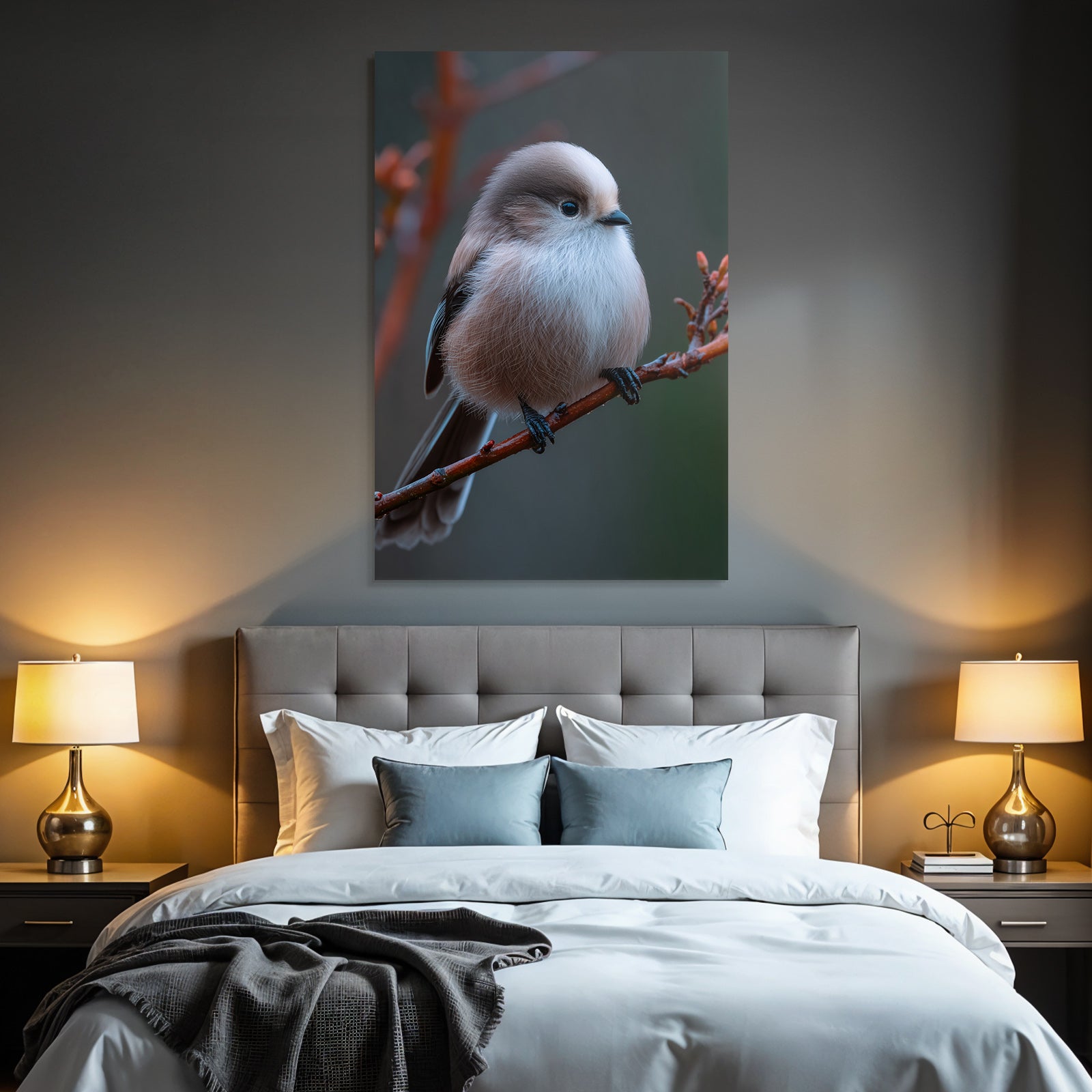 Vogel Auf Einem Ast Mit Flauschigem Federkleid In Soften Farben