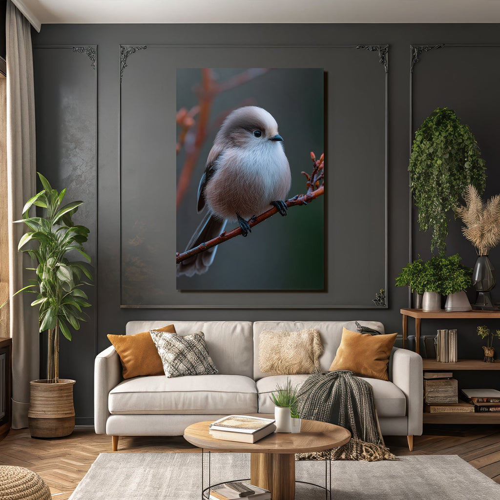 Vogel Auf Einem Ast Mit Flauschigem Federkleid In Soften Farben