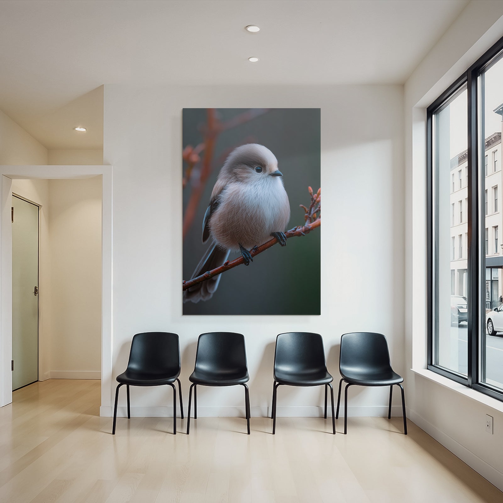 Vogel Auf Einem Ast Mit Flauschigem Federkleid In Soften Farben