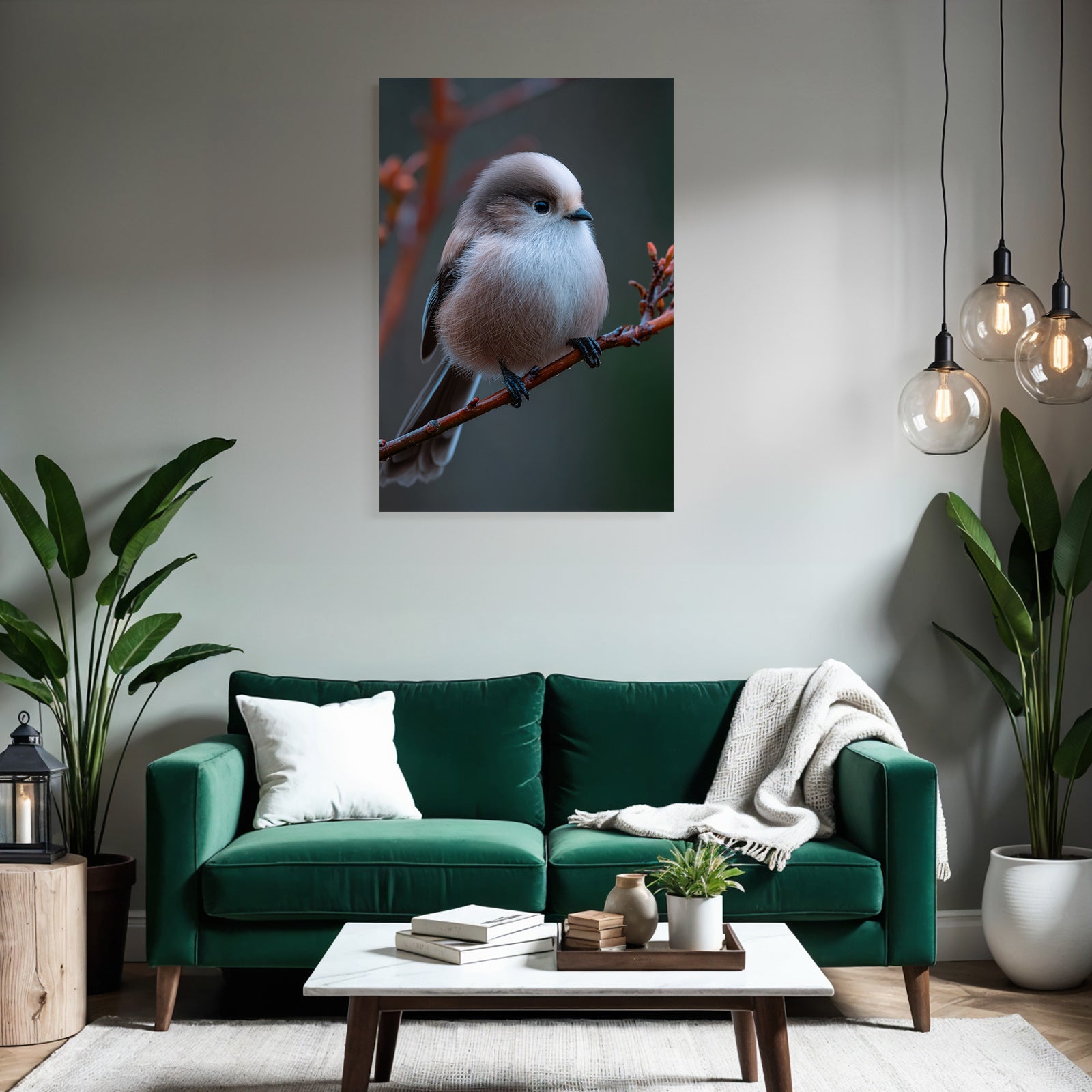 Vogel Auf Einem Ast Mit Flauschigem Federkleid In Soften Farben