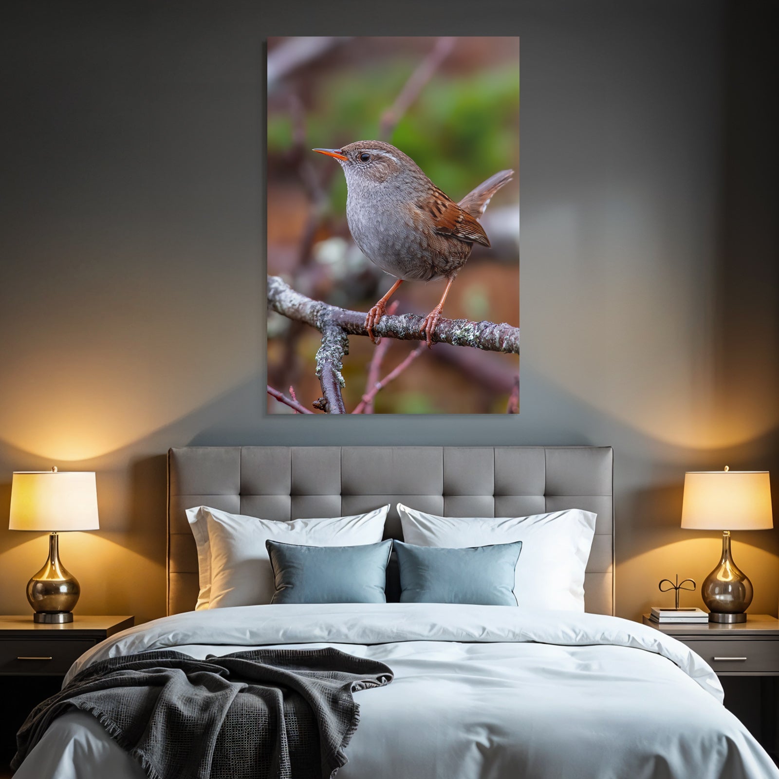 Vogel Auf Einem Ast Mit Orangenem Schnabel Grau Braun