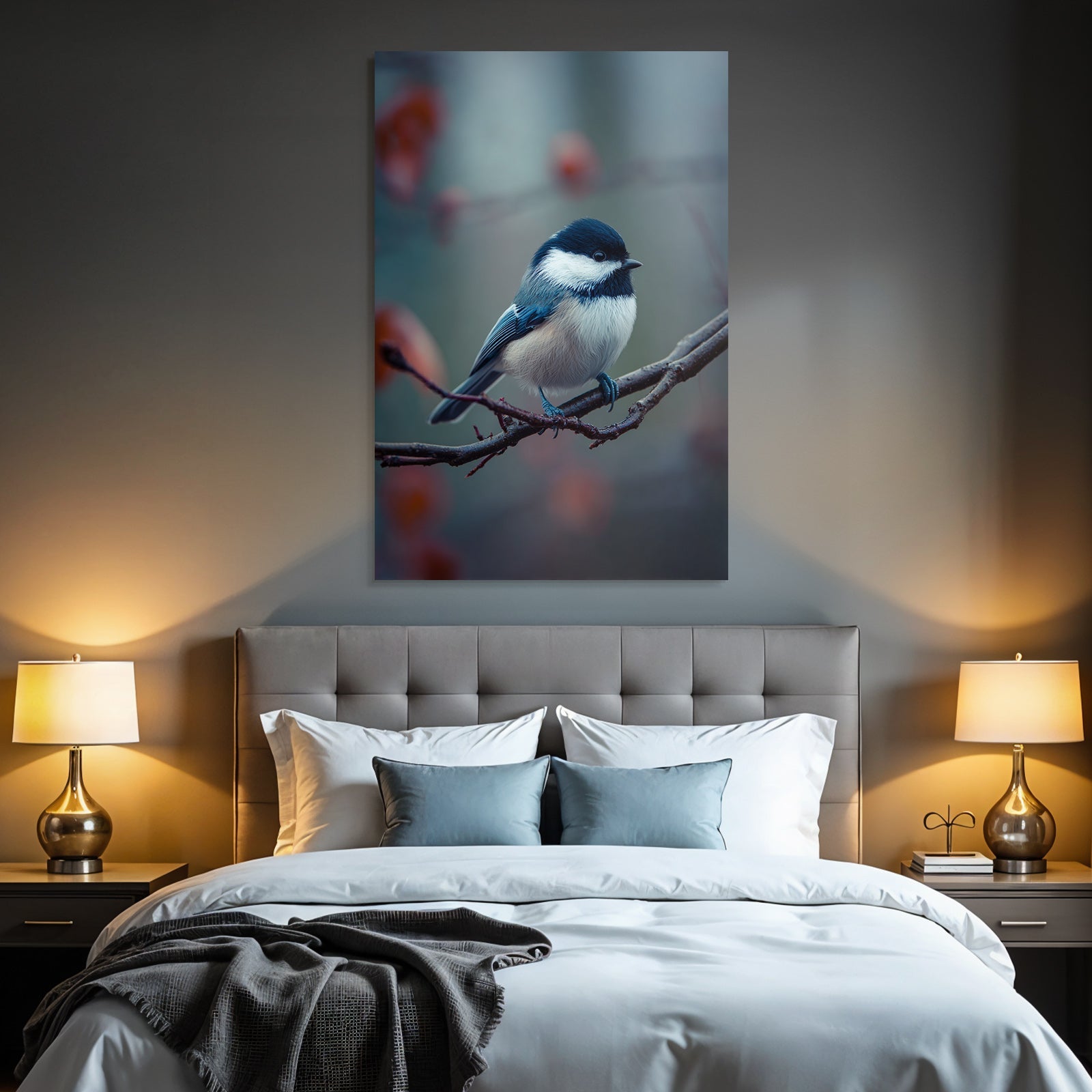 Vogel Auf Einem Zweig Dunkelblau Und Weiss Plumage
